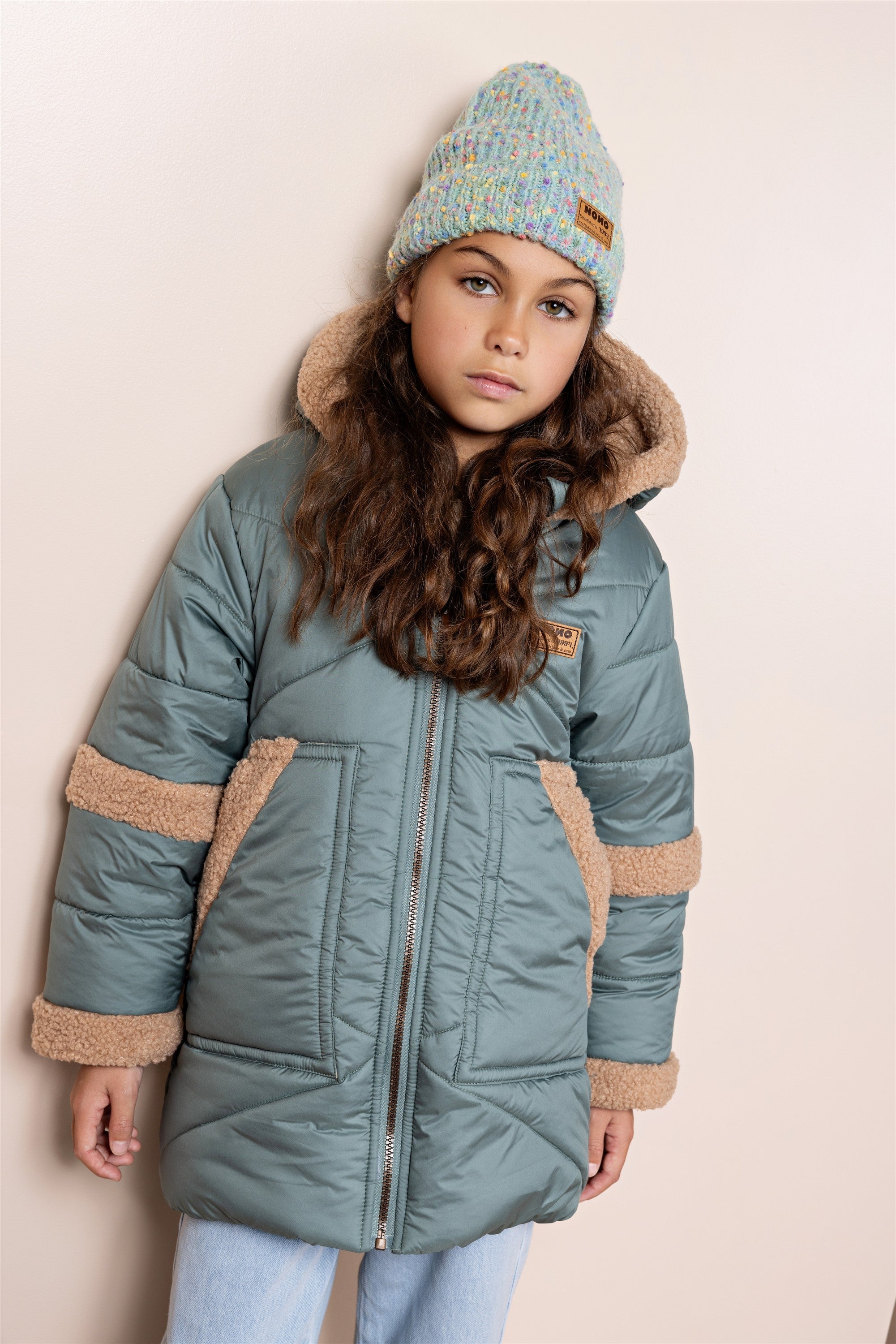 NoNo Betty Halflange Winterjas Donkergroen