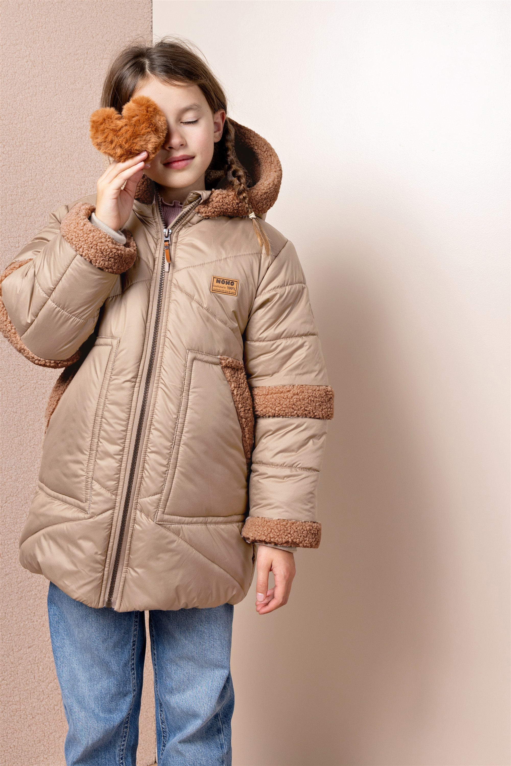 NoNo Betty Halflange Winterjas Lichtbruin