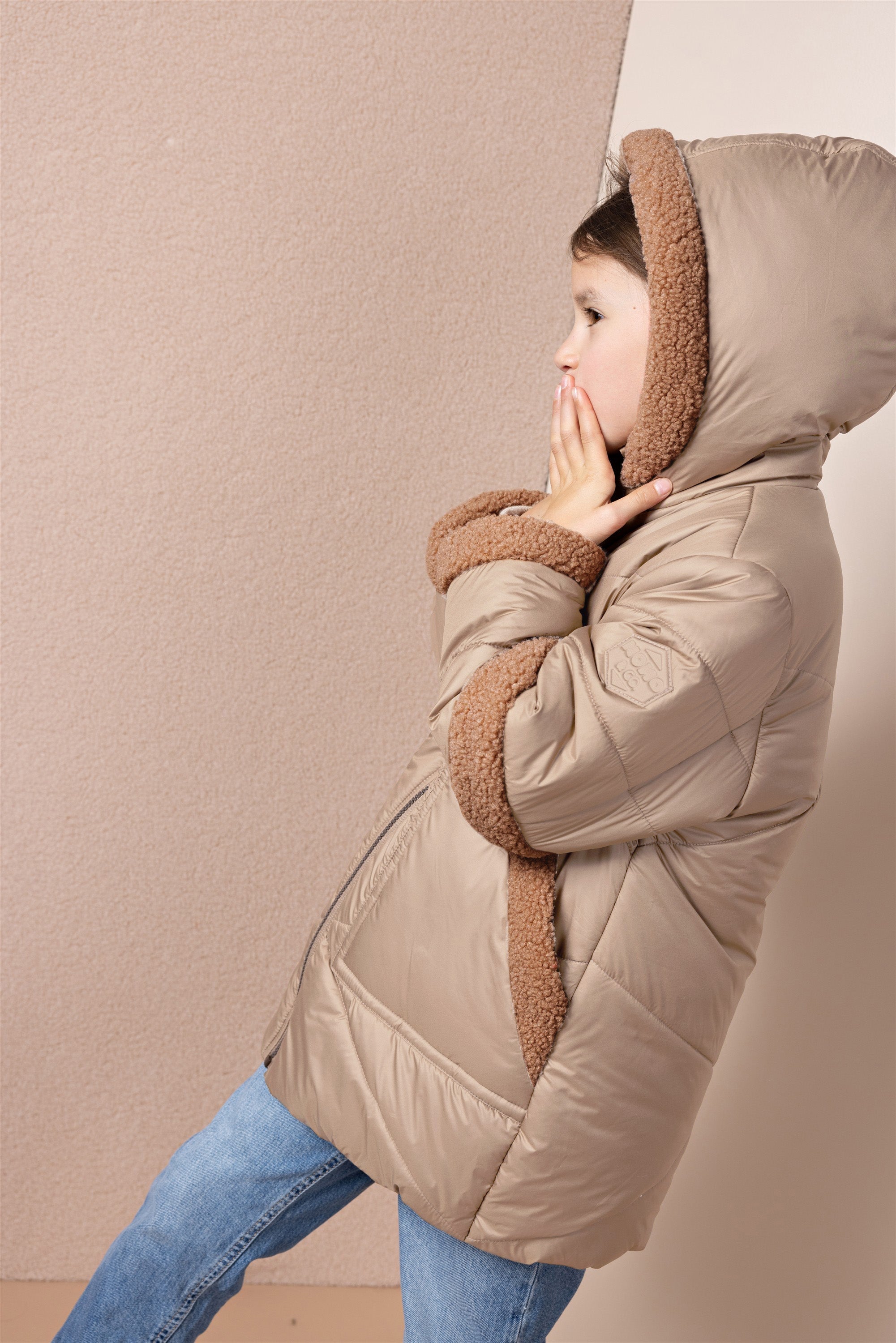 NoNo Betty Halflange Winterjas Lichtbruin