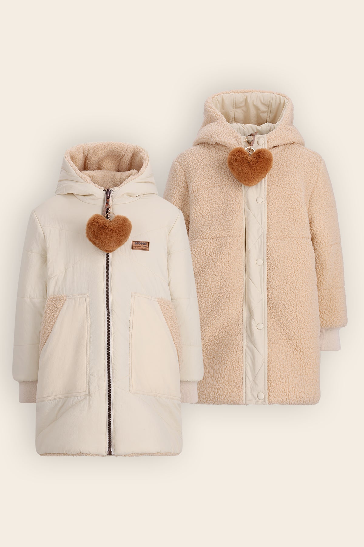 NoNo Betty Halflange Reversible Winterjas Ivoor Wit