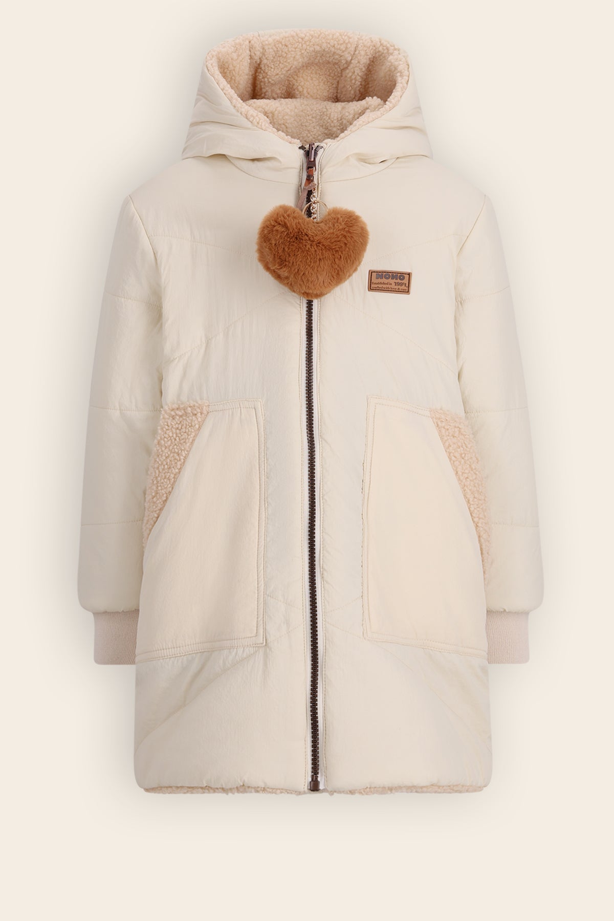 NoNo Betty Halflange Reversible Winterjas Ivoor Wit