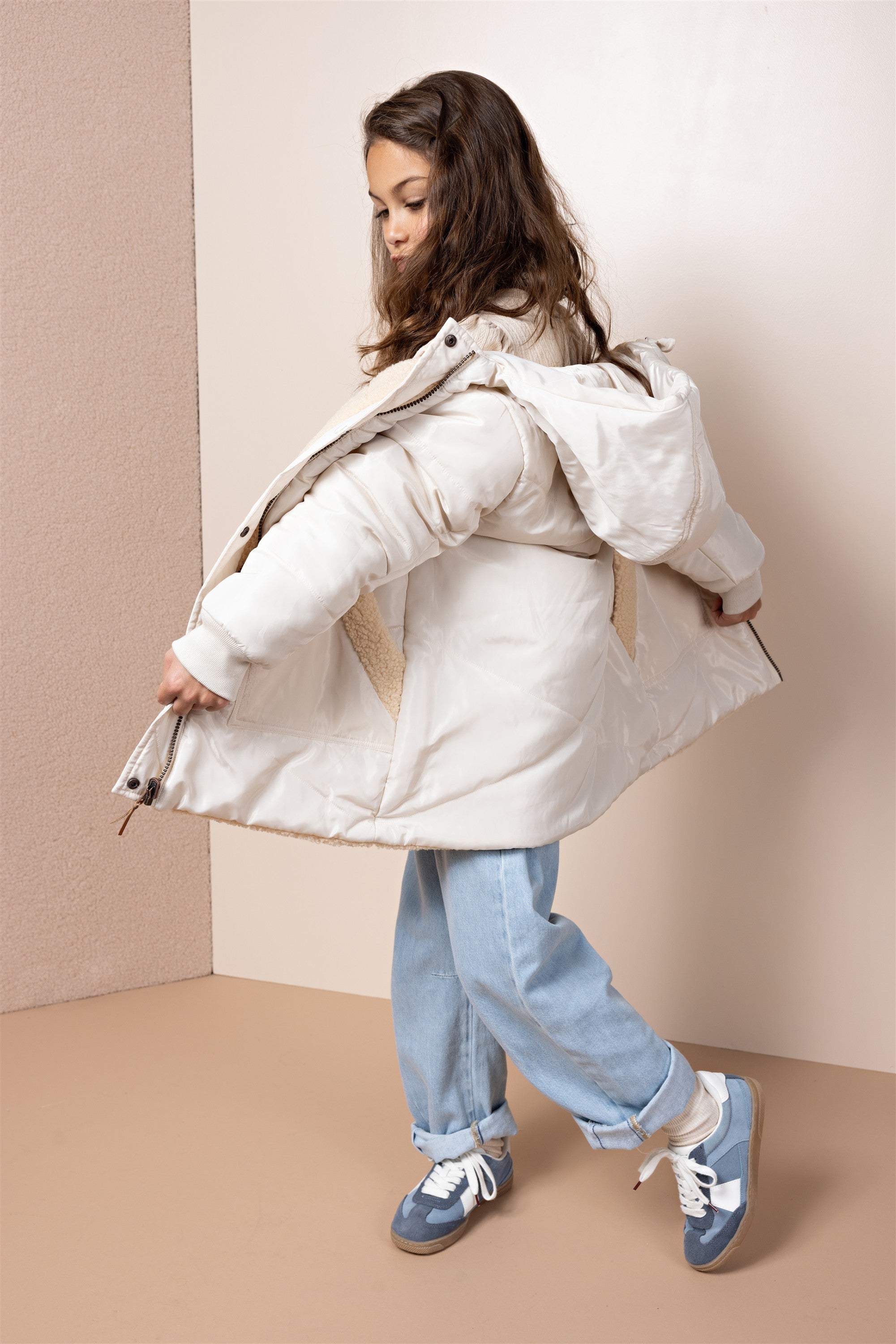 NoNo Betty Halflange Reversible Winterjas Ivoor Wit