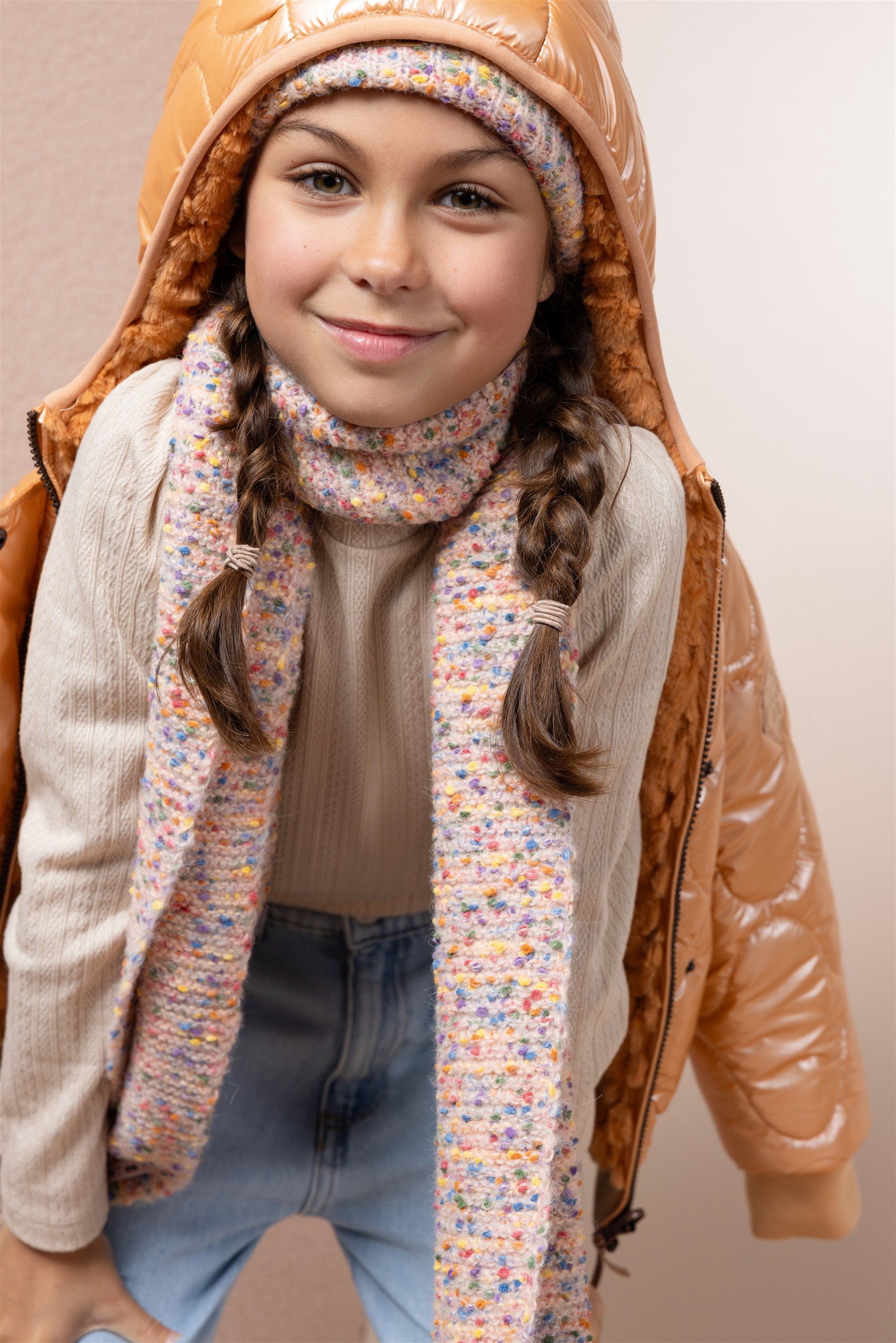 Rana Gebreide Set: Sjaal en Muts Roze