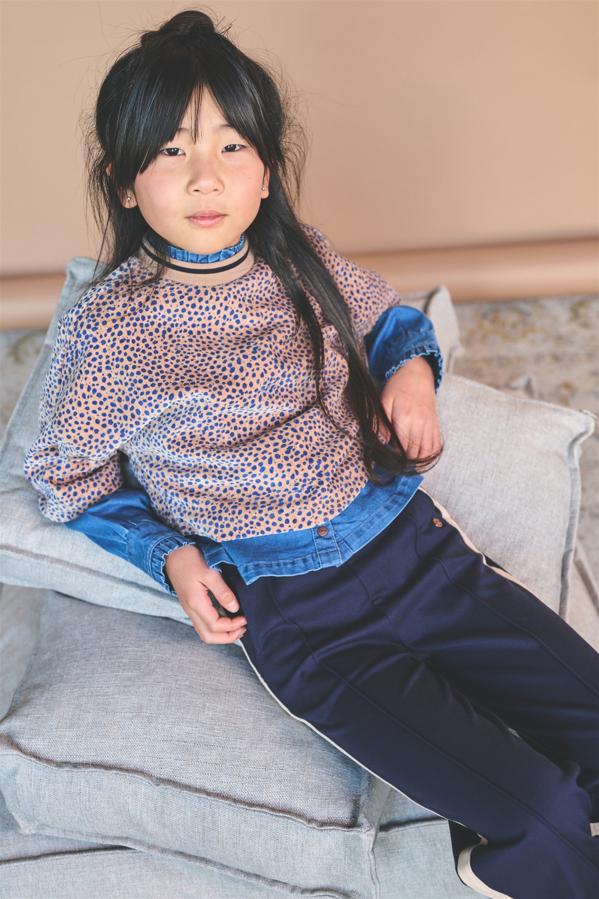 NoNo Kaily Geprinte Velvet Top Bruin