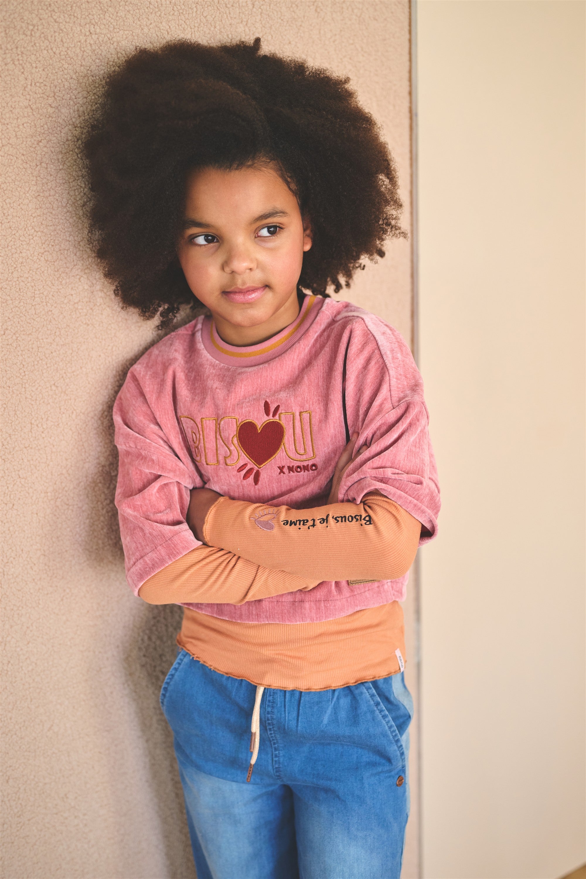 NoNo Kaily Velvet Top met Borduur Roze