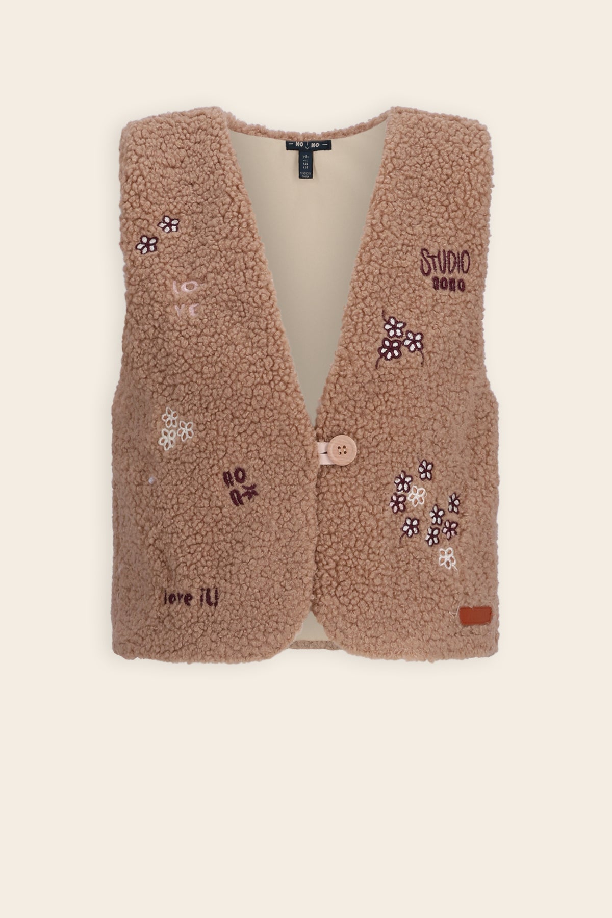 NoNo Kadi Geborduurde Teddy Gilet Bruin