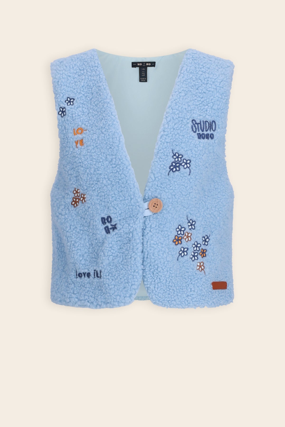 NoNo Kadi Geborduurde Teddy Gilet Lichtblauw