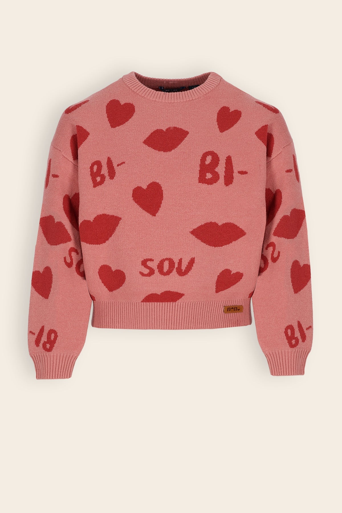NoNo Katie Gebreide Jacquard 'Bisou' Trui Roze