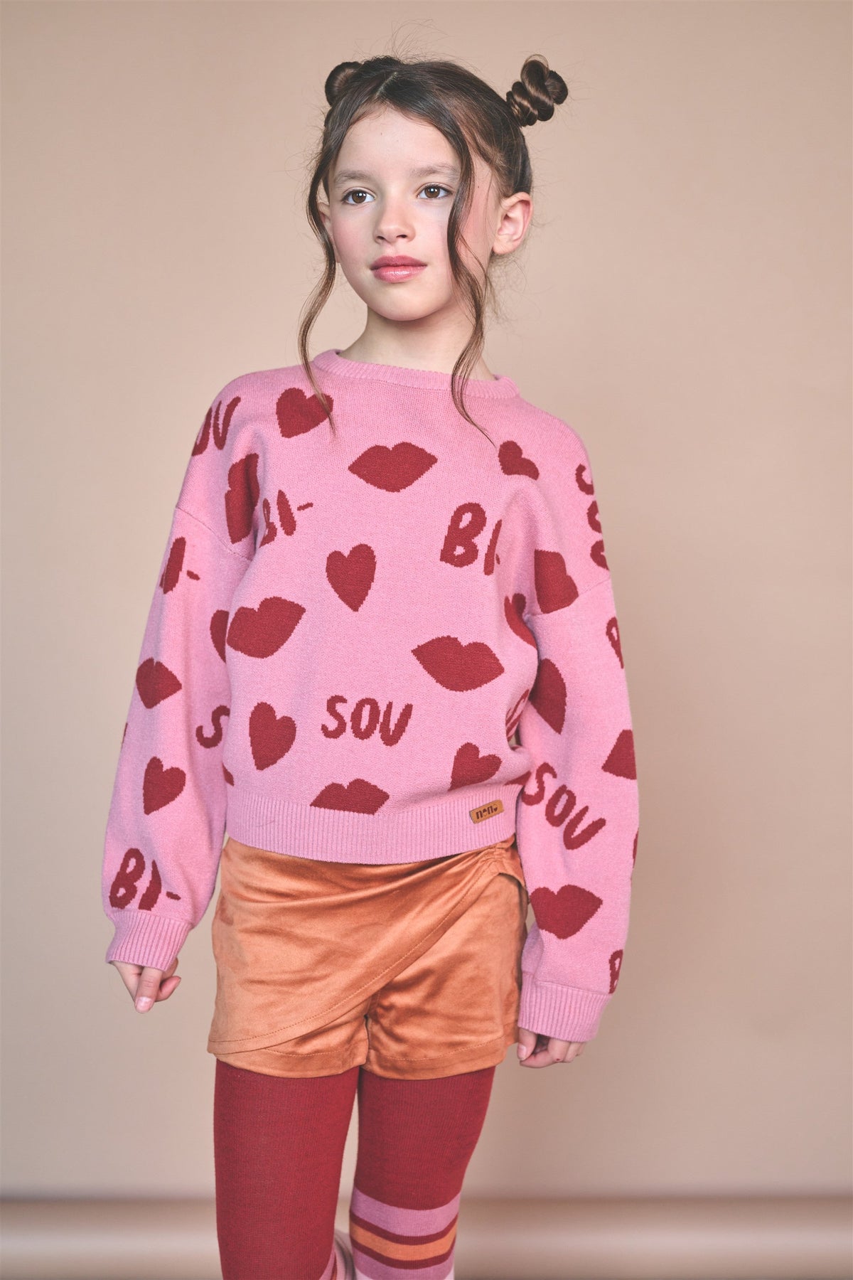 NoNo Katie Gebreide Jacquard 'Bisou' Trui Roze