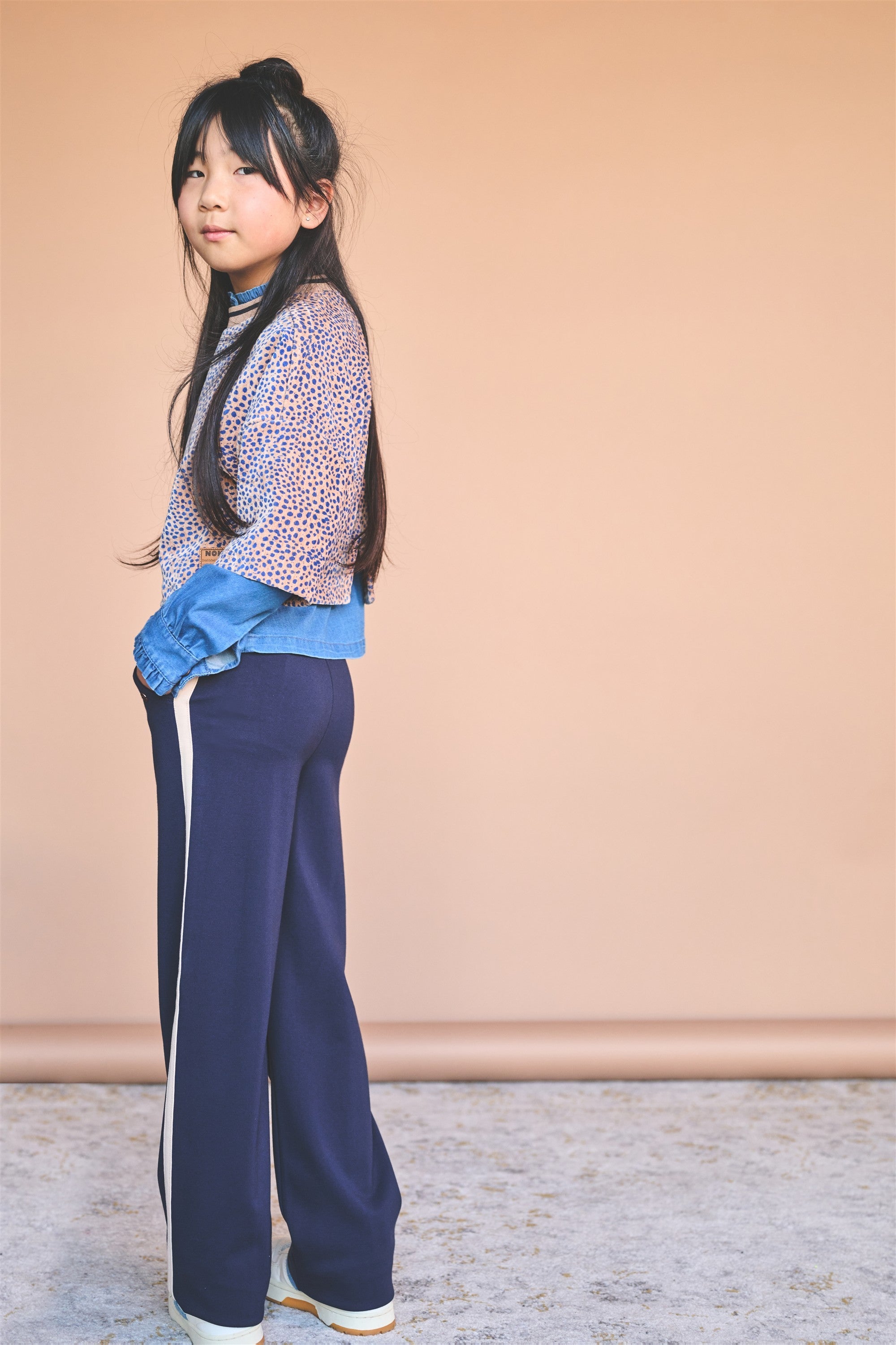 NoNo Sayla Wijde Broek Interlock Donkerblauw