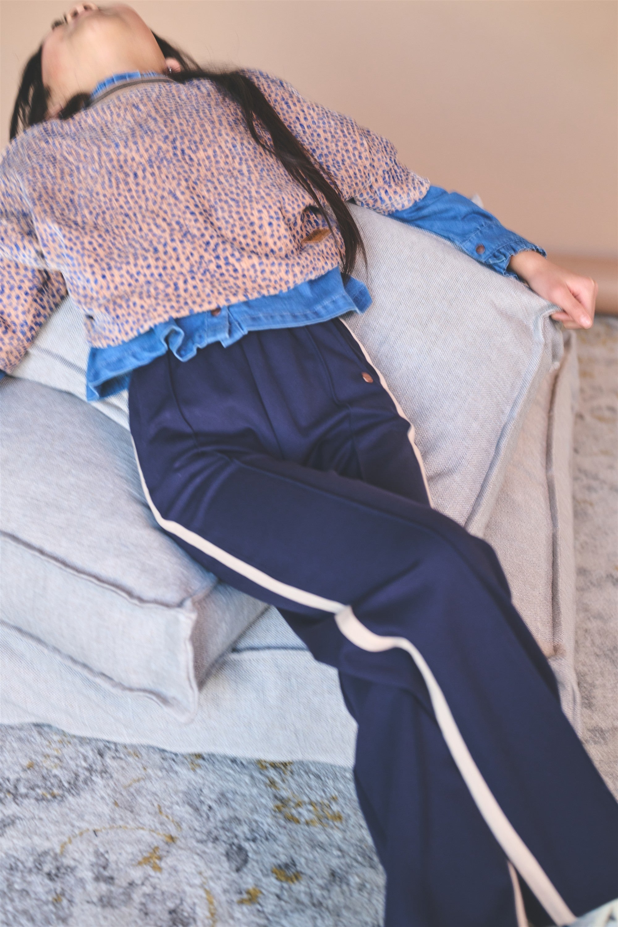 NoNo Sayla Wijde Broek Interlock Donkerblauw