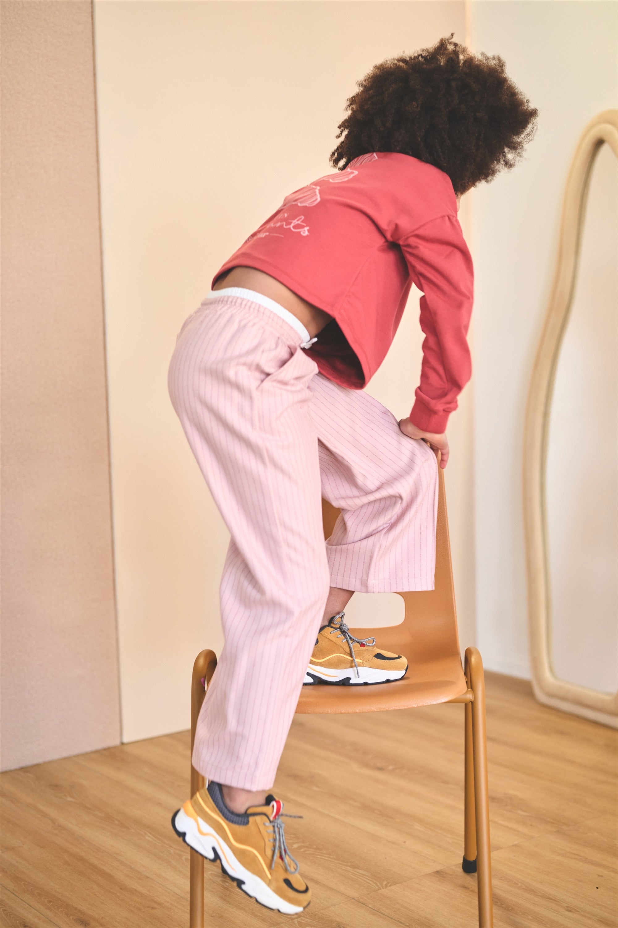NoNo Sarah Gestreepte Wijde Broek Roze