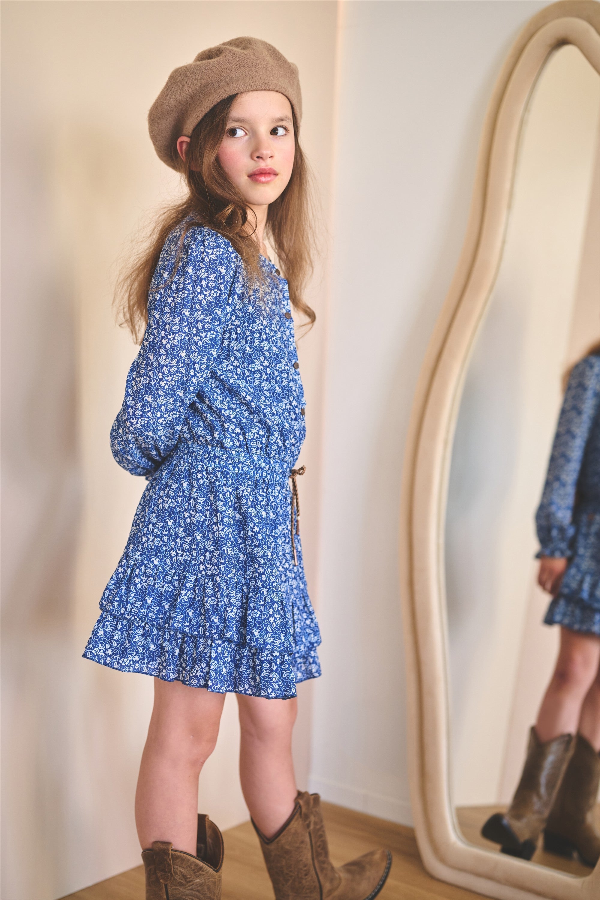NoNo Miggy Geprinte Japanse Bloemen Jurk Blauw