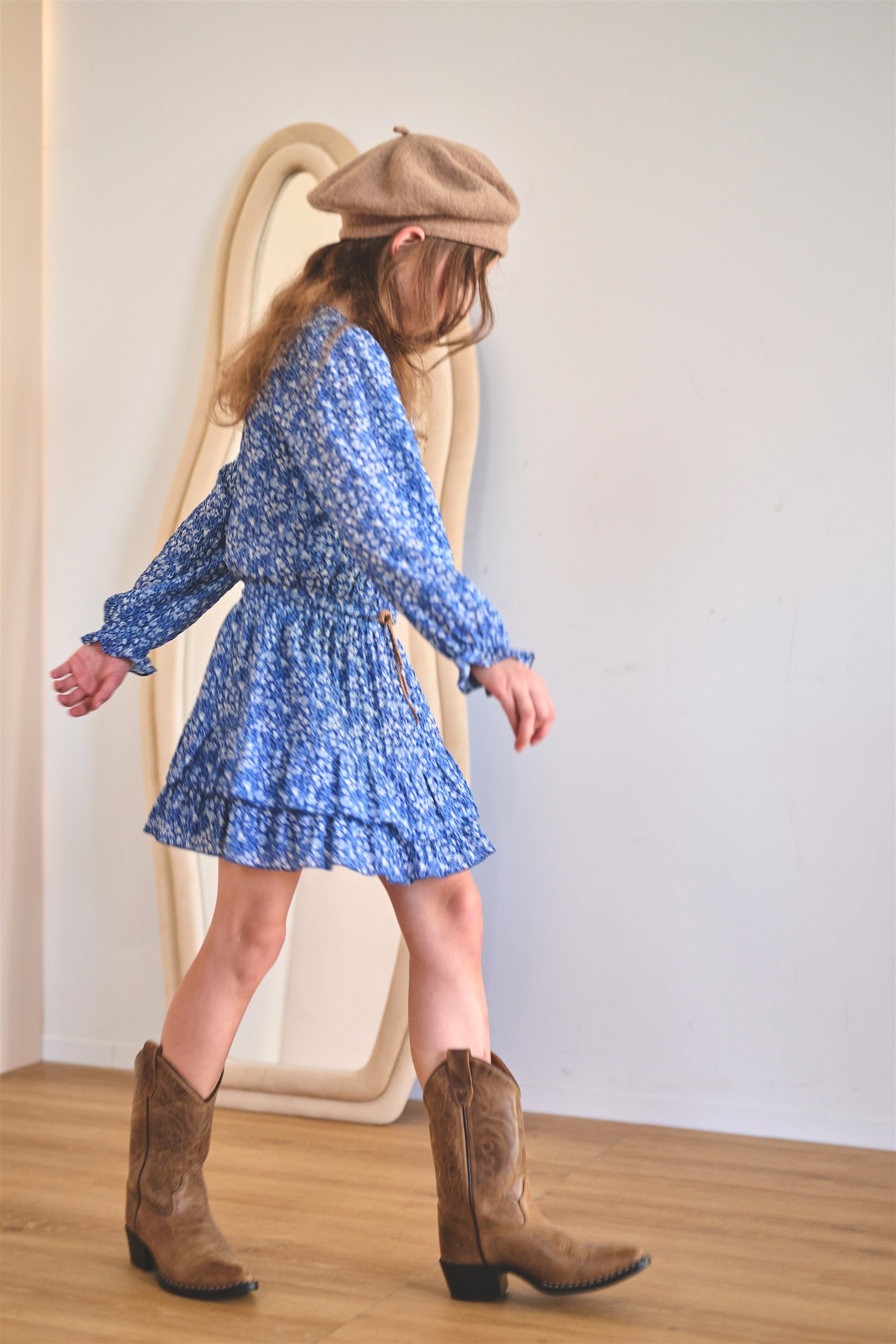 NoNo Miggy Geprinte Japanse Bloemen Jurk Blauw