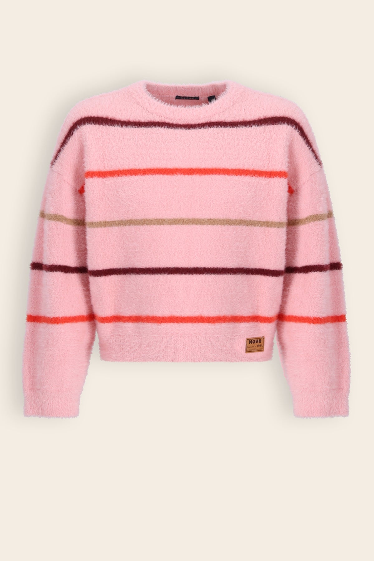 NoNo Keson Zachte Gebreide Gestreepte Trui Roze