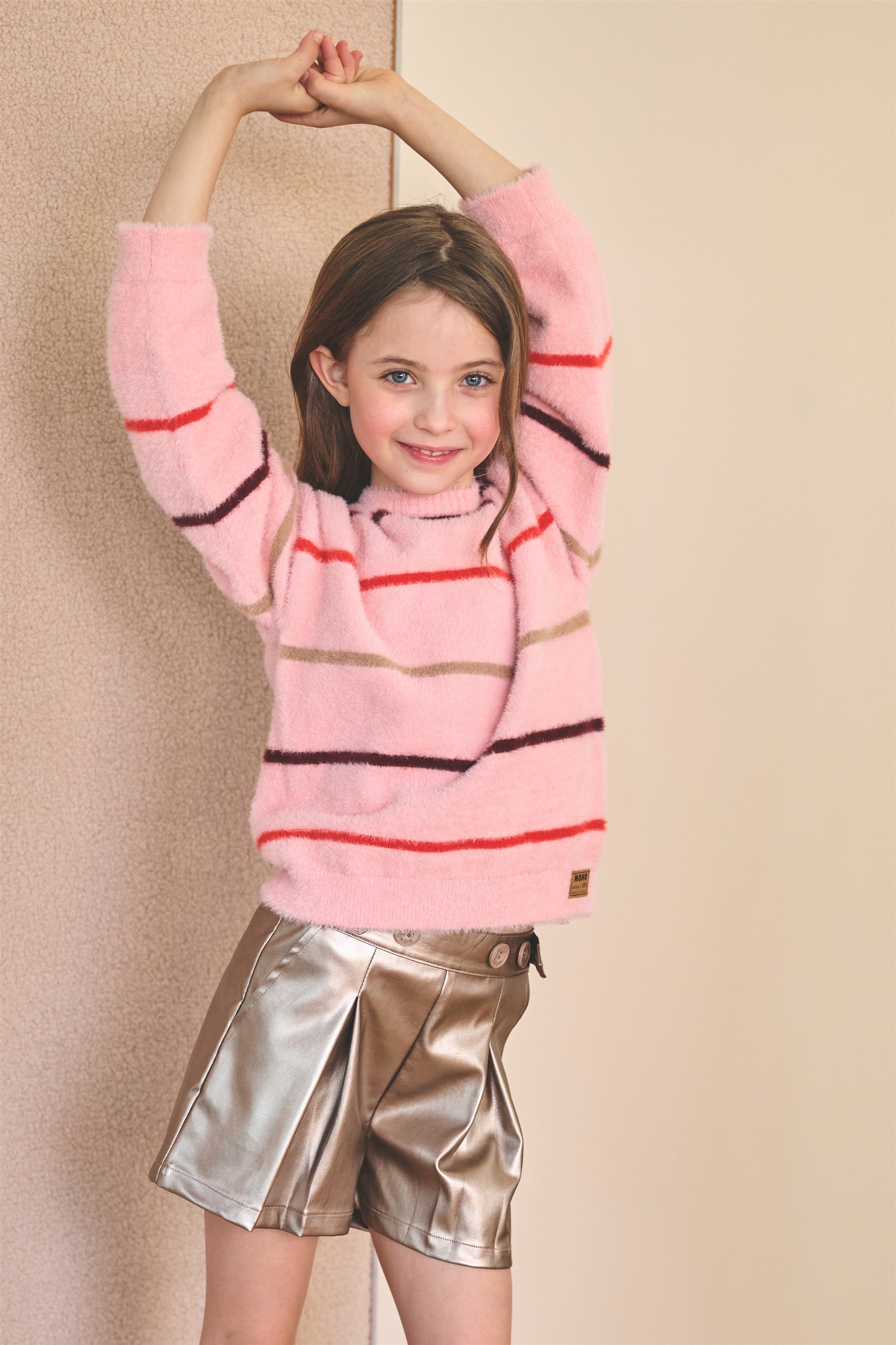 NoNo Keson Zachte Gebreide Gestreepte Trui Roze
