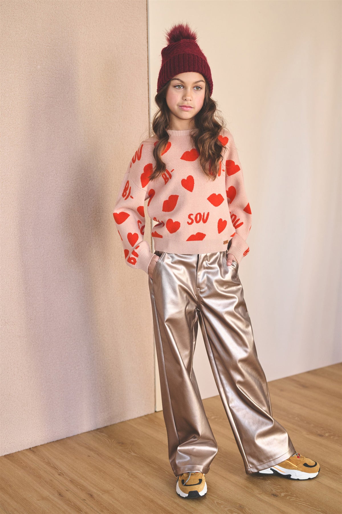 NoNo Katie Gebreide Jacquard 'Bisou' Trui Zand