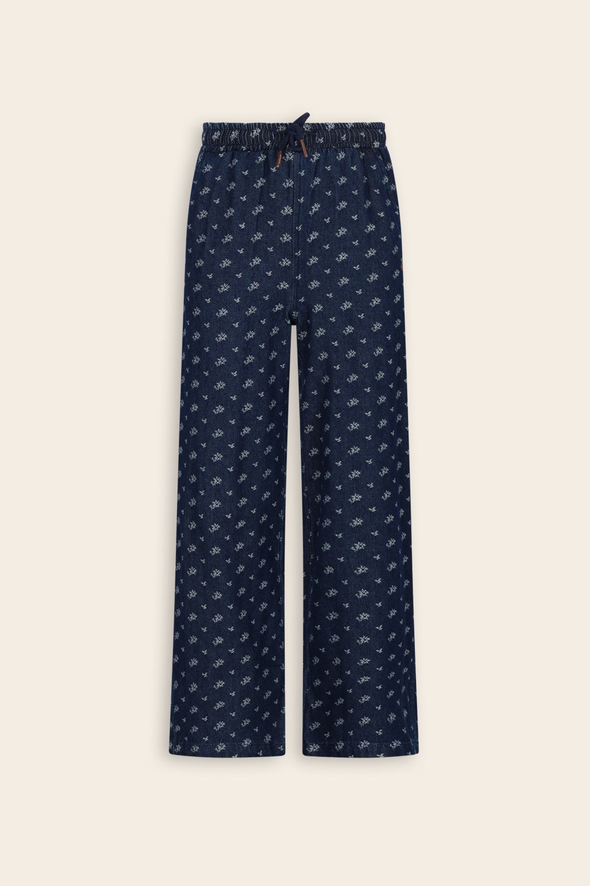 NoNo Sue Jacquard Denim Broek Wijde Pijp Blauw