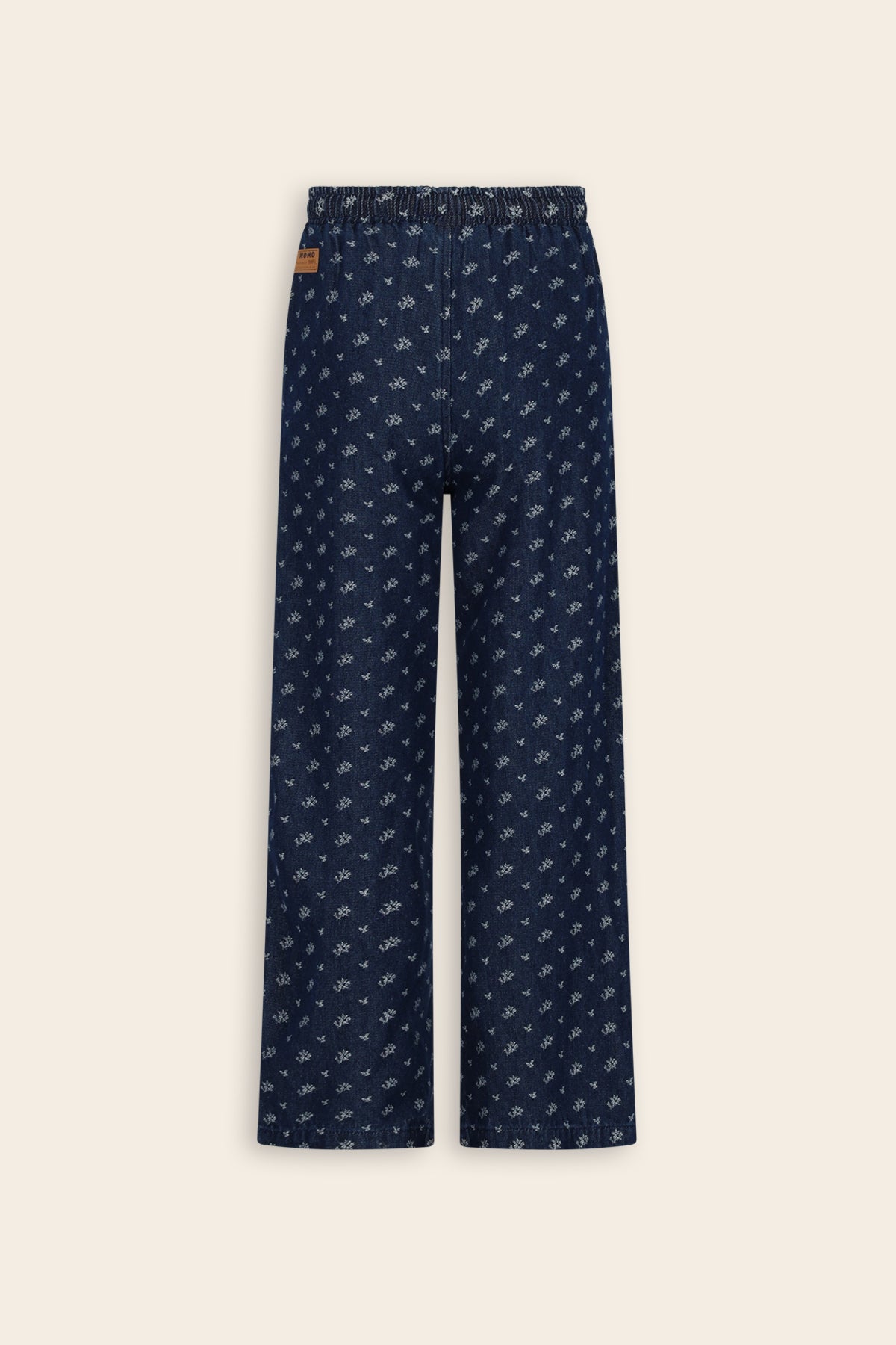 NoNo Sue Jacquard Denim Broek Wijde Pijp Blauw