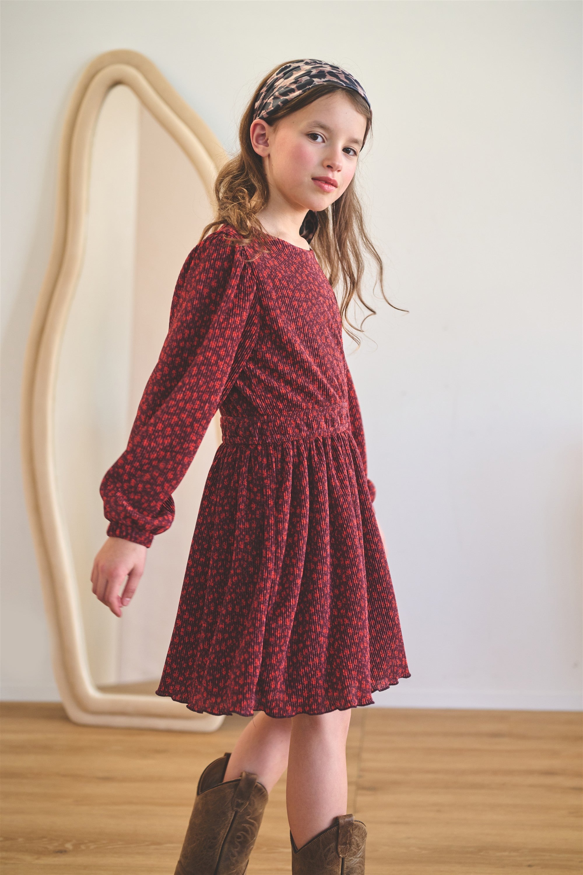 NoNo Mamai Geprinte Plissee Jurk Bordeaux