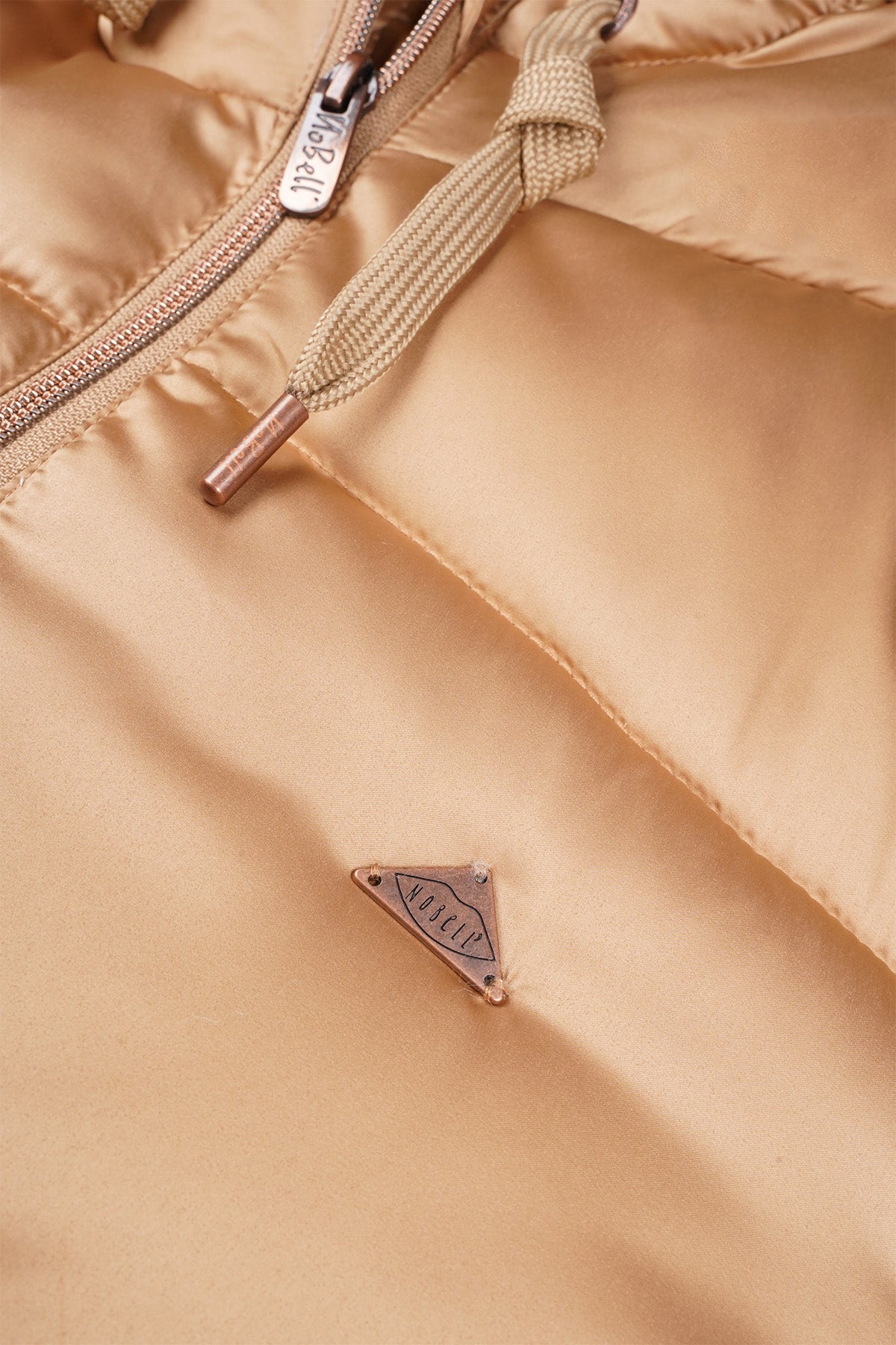 NoBell' Baggo Lange Puffer Jas met Capuchon Beige Goud