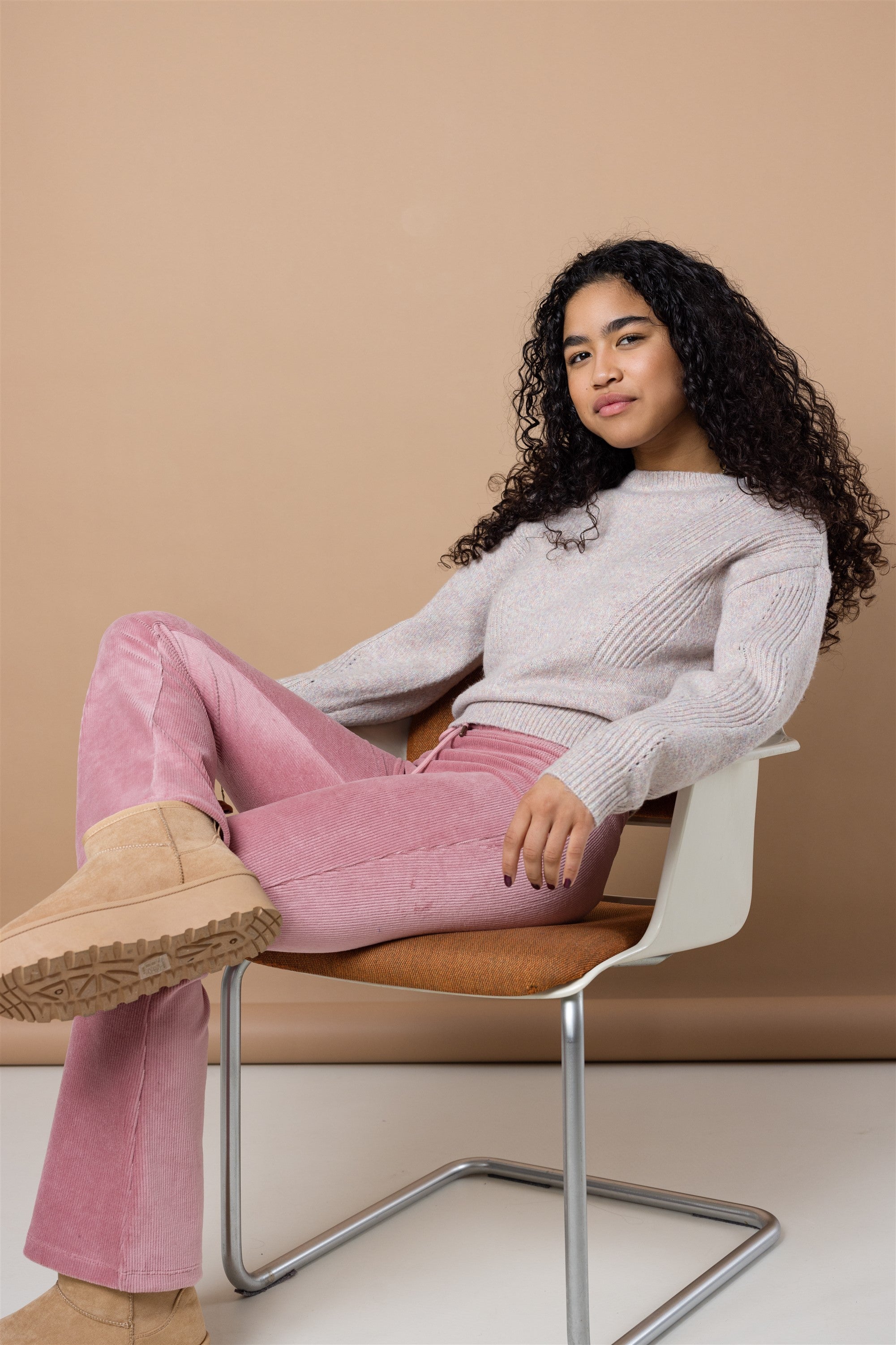 Sady Velvet Rib Flared Broek Roze