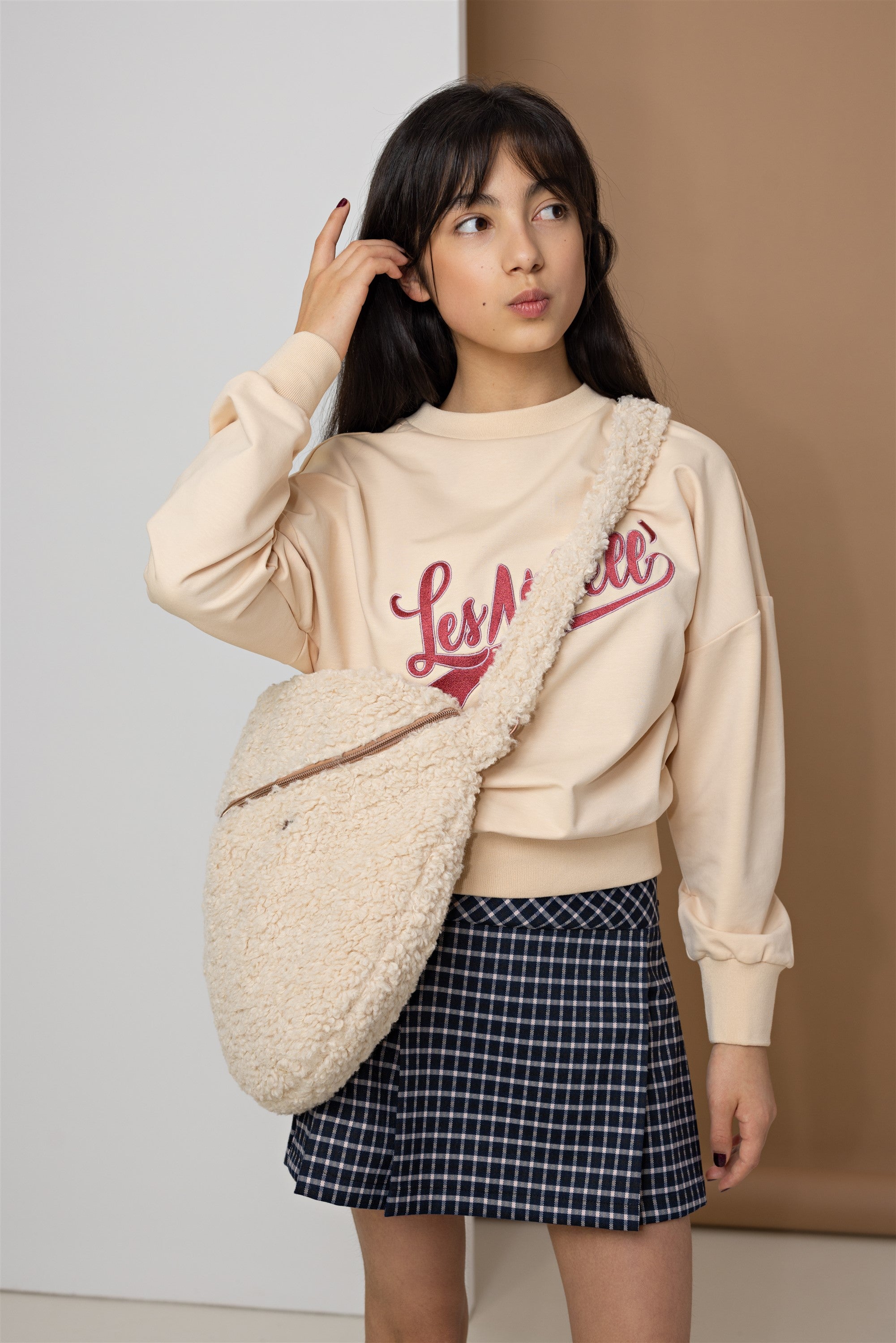 Nimmy Geruiten Plooi Rok met Riem Navy