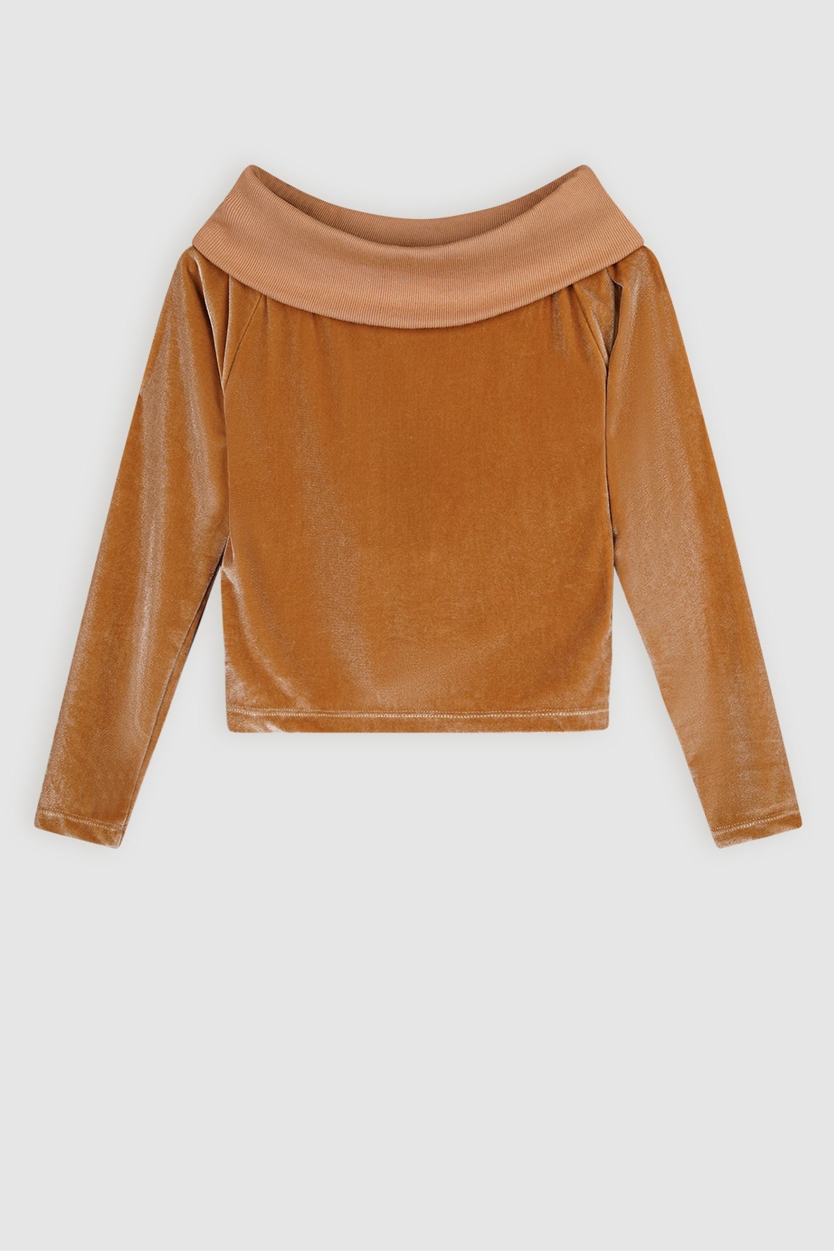 Kelza Shiny Velours Off the Shoulder Top Zand
