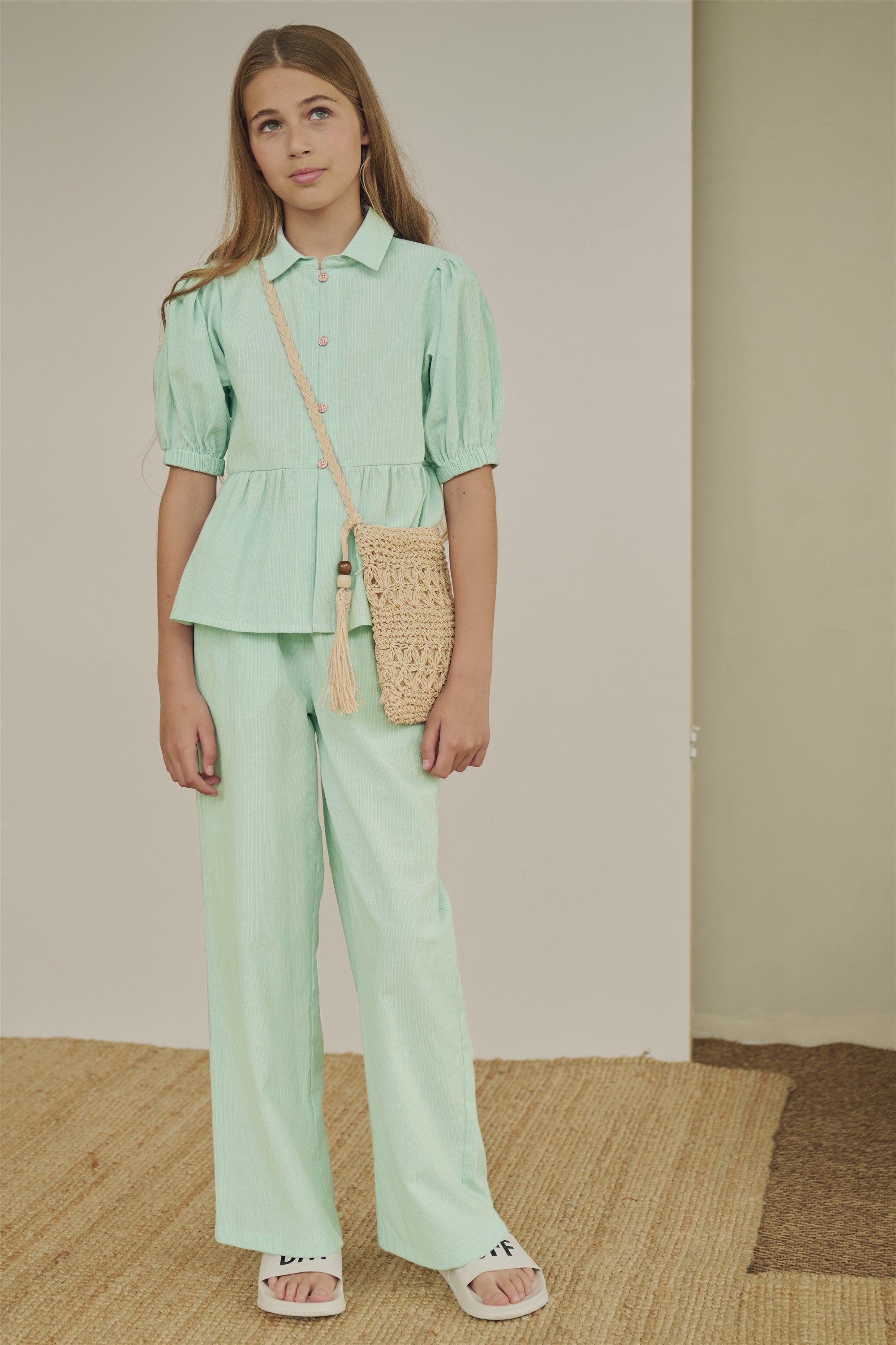 NoBell' Tiggs Gestreepte Blouse Pofmouw Groen