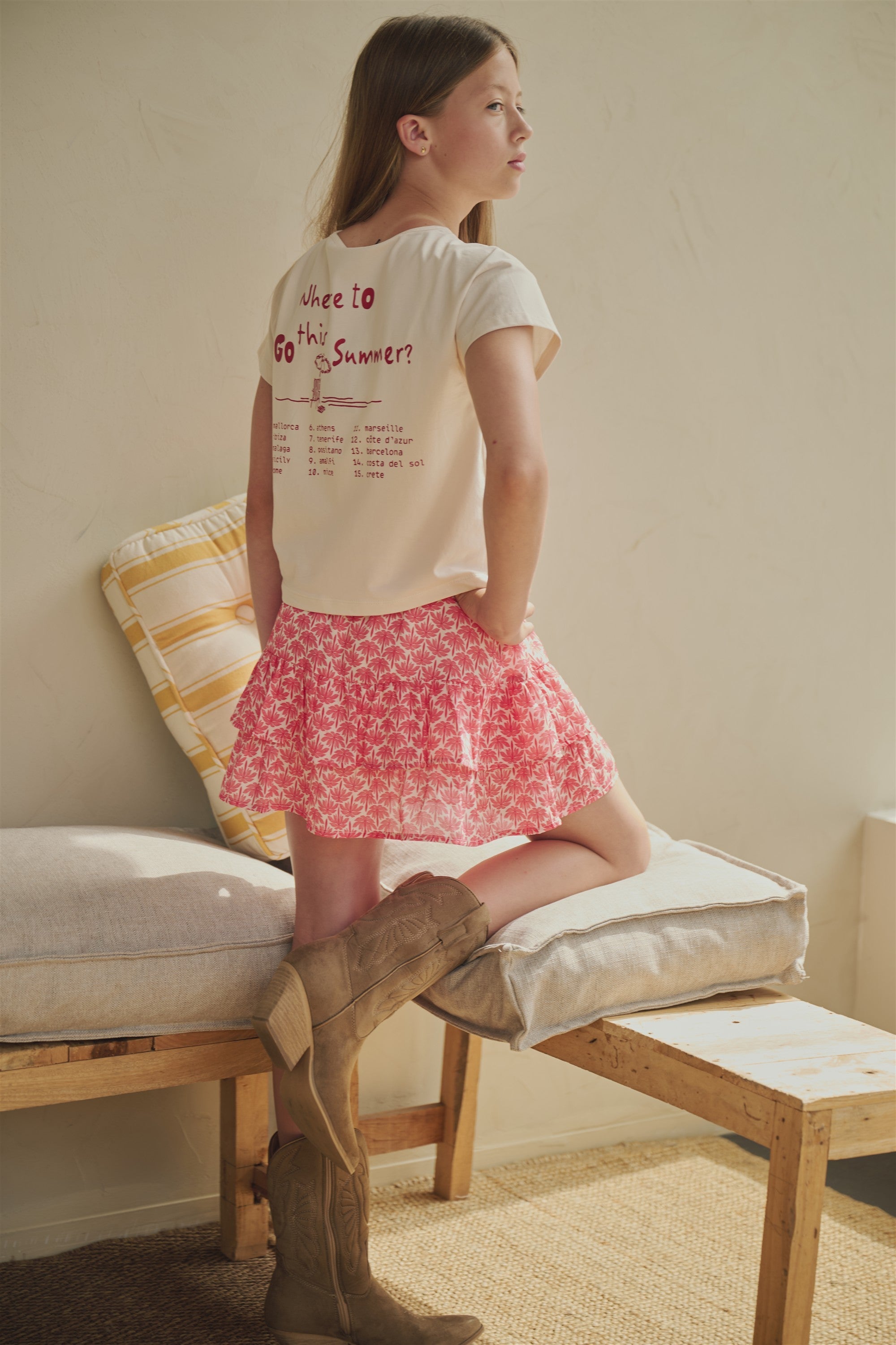 NoBell' Kase Crop T-Shirt met rugprint Ivoor