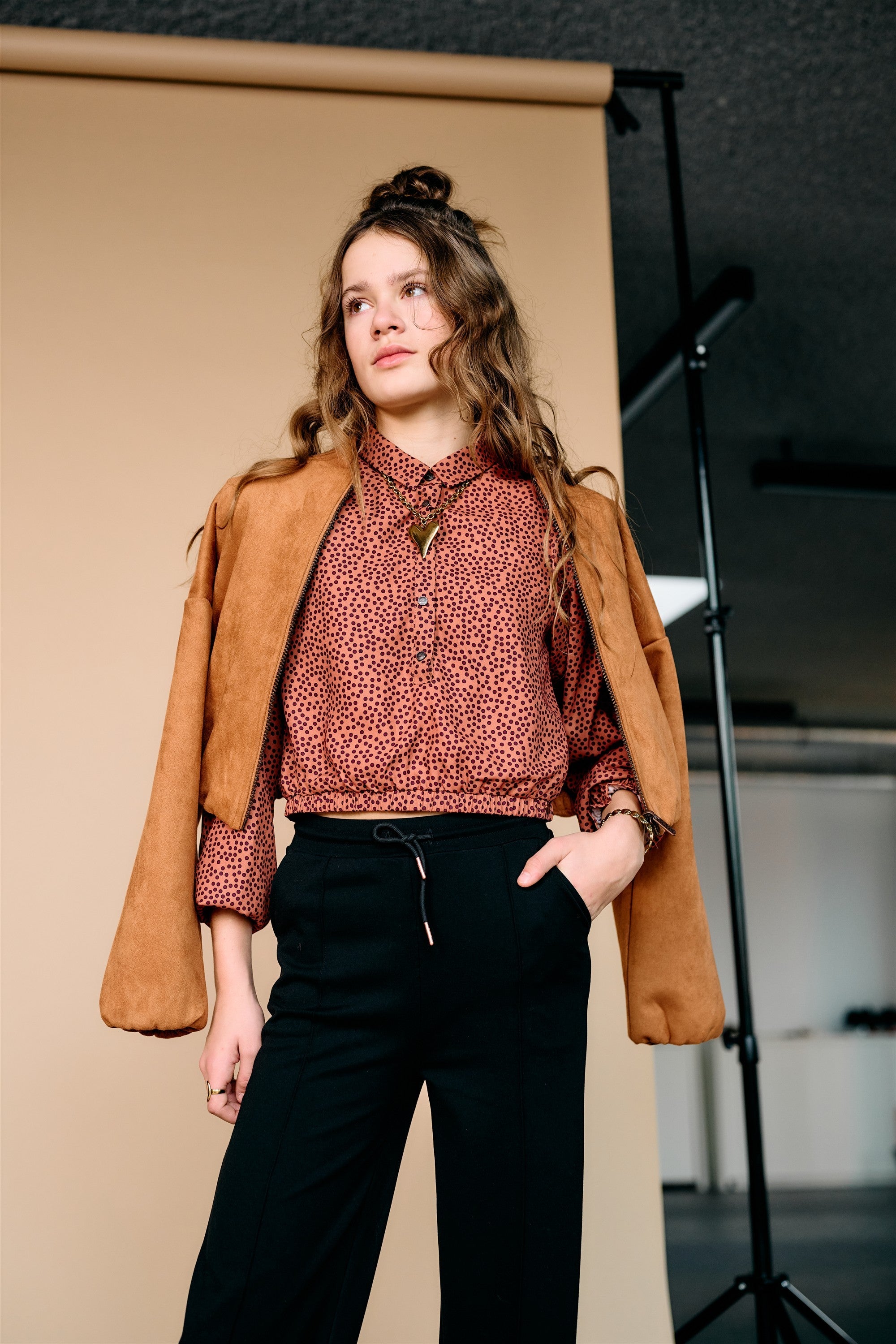 NoBell' Tilly Stippen Blouse Bruin