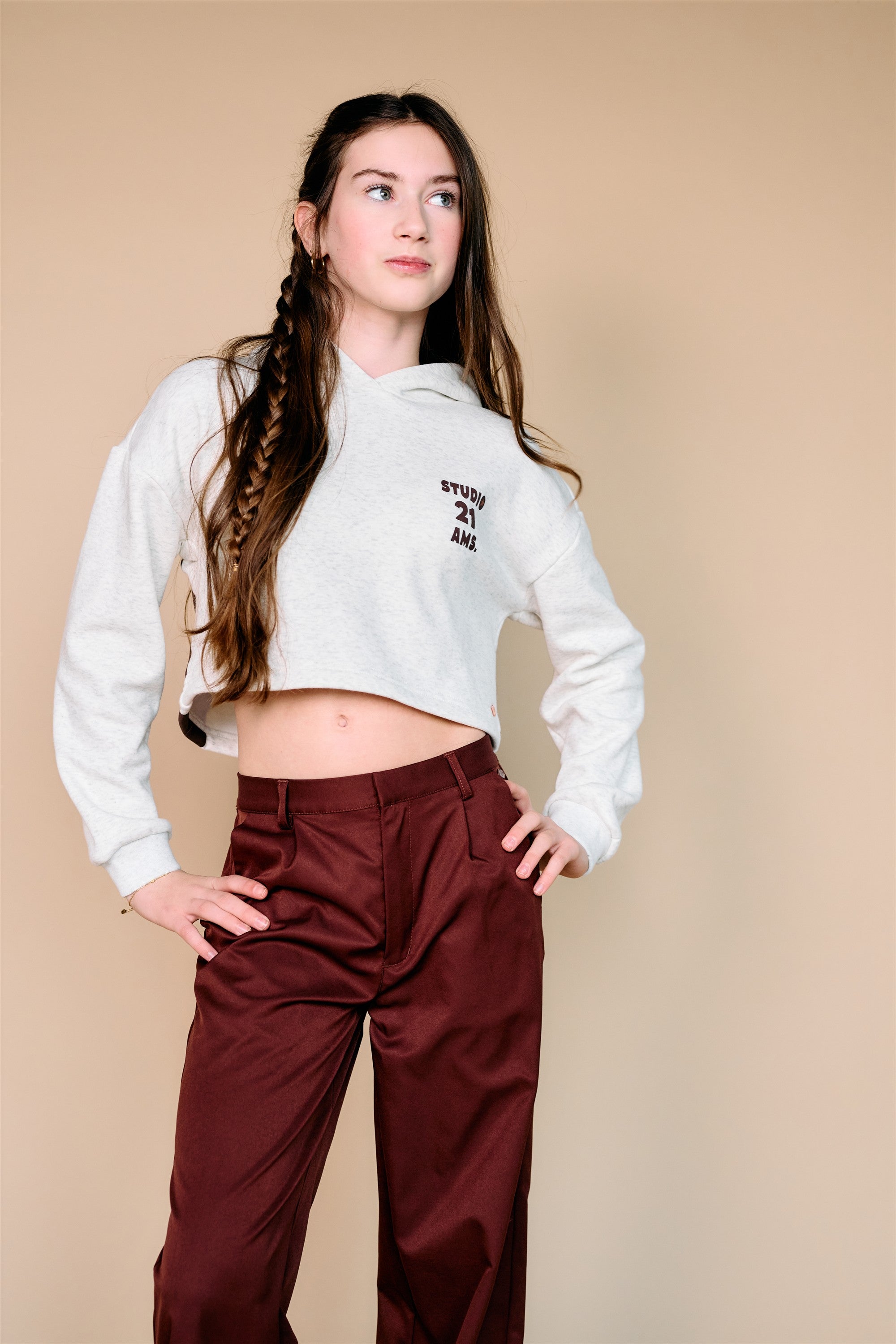 NoBell' Kumy Superzachte Cropped Sweater met Capuchon Wit Melange