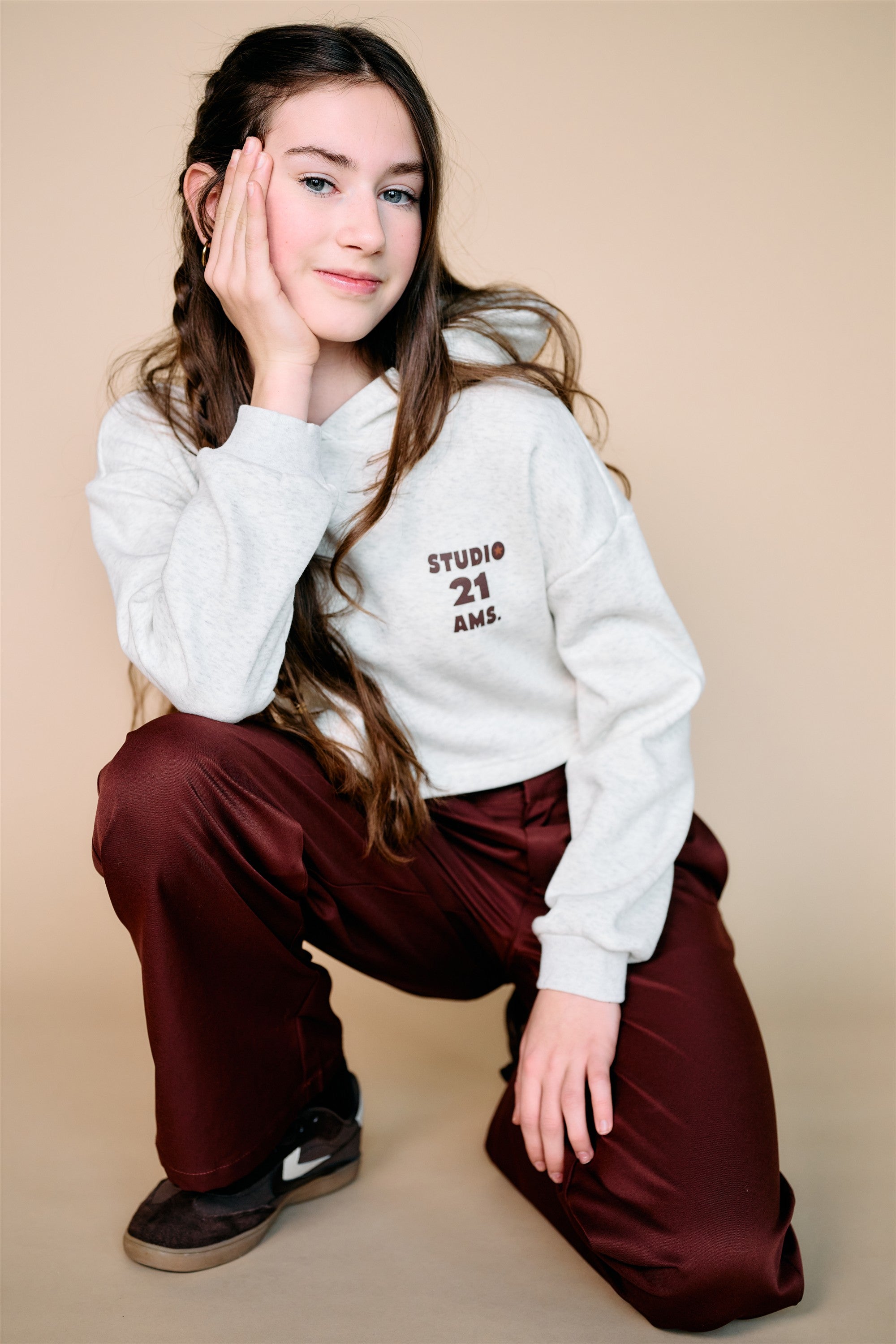 NoBell' Kumy Superzachte Cropped Sweater met Capuchon Wit Melange