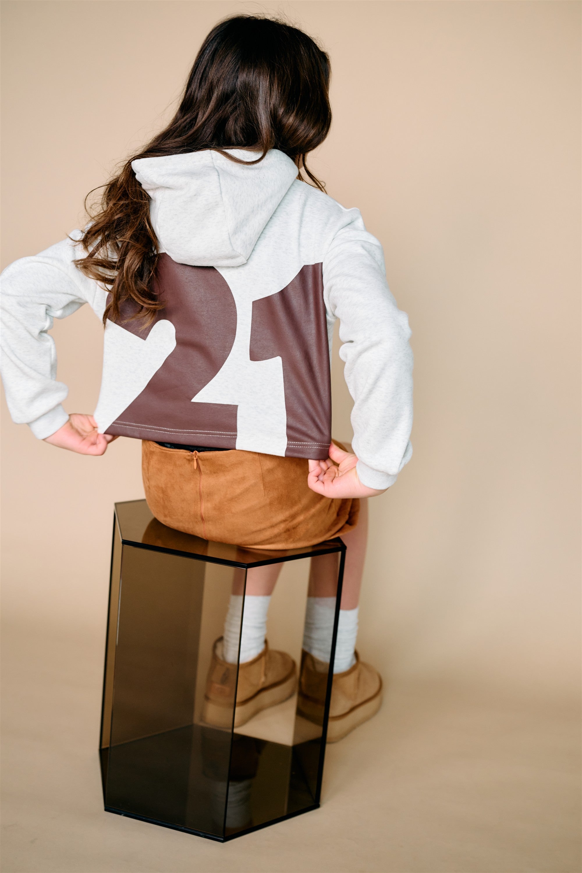 NoBell' Kumy Superzachte Cropped Sweater met Capuchon Wit Melange