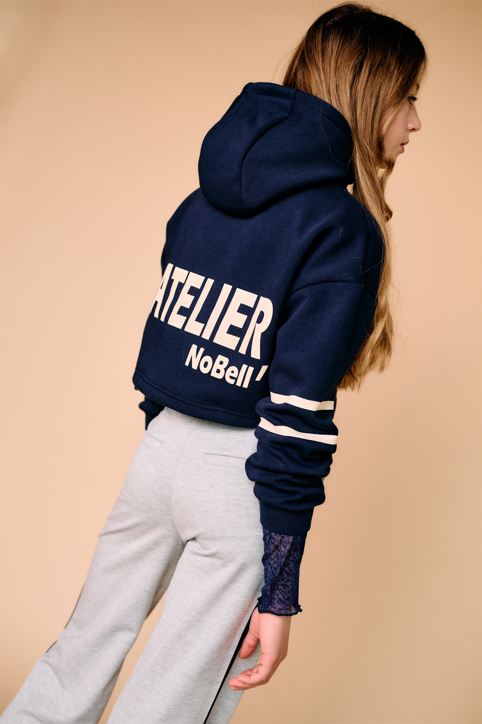 NoBell' Kumy Superzachte Cropped Sweater met Capuchon Donkerblauw