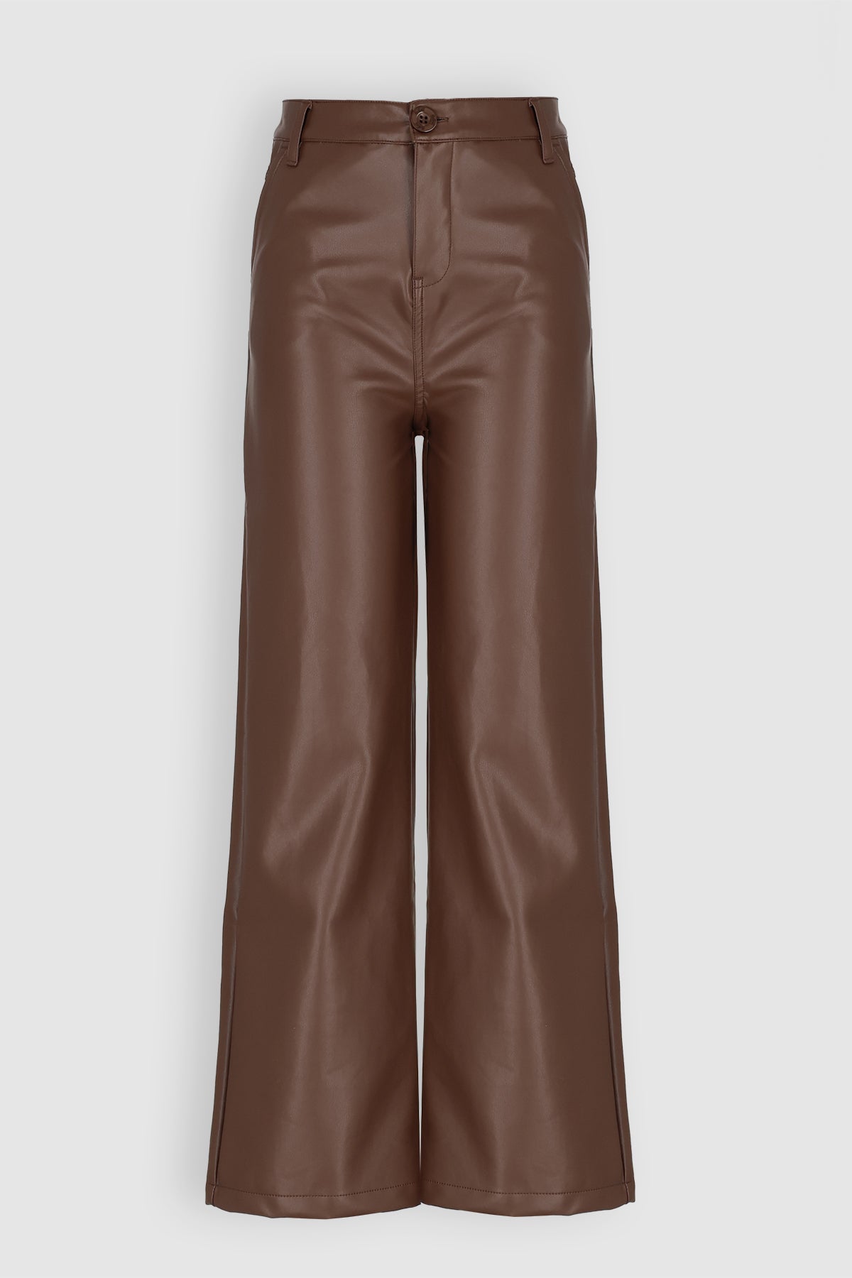 NoBell' Sage Fake Leather Wijde Broek Donkerbruin