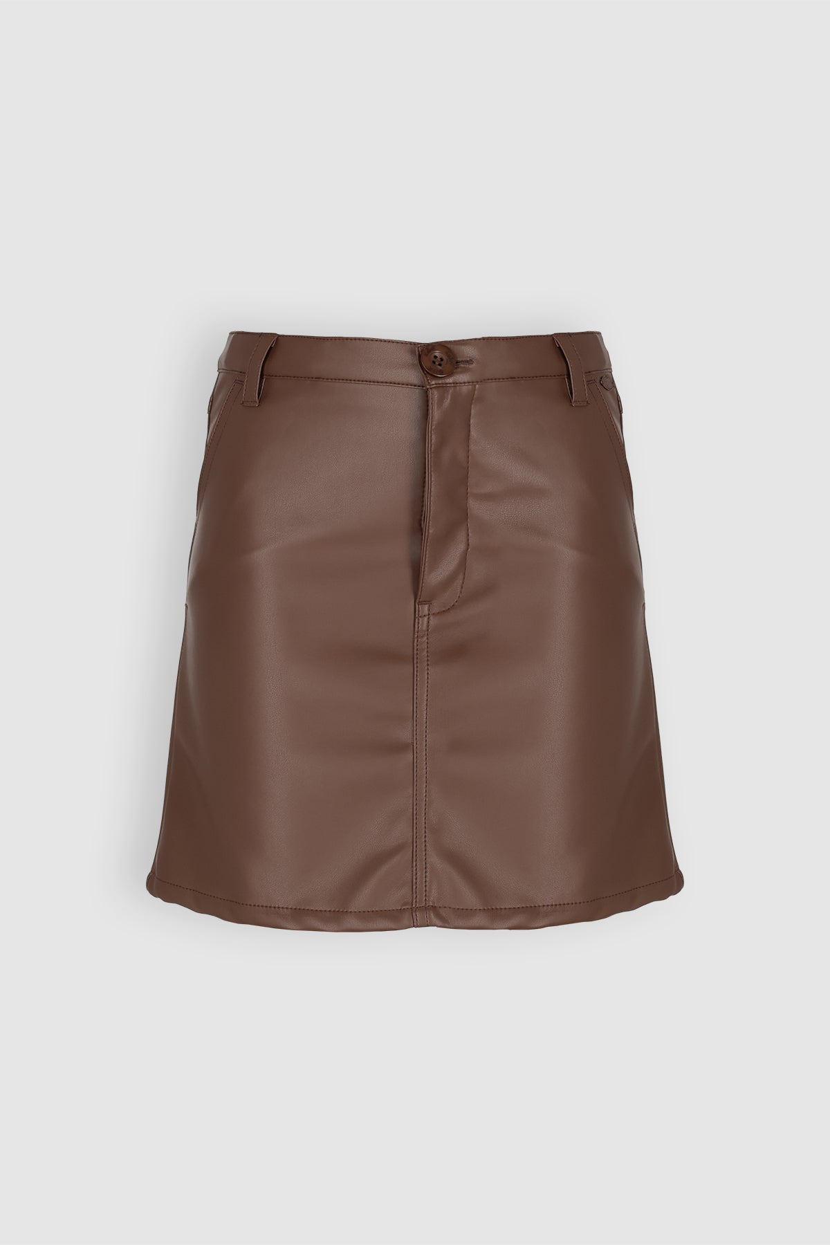 NoBell' Nima Fake Leather Mini Rok Donkerbruin