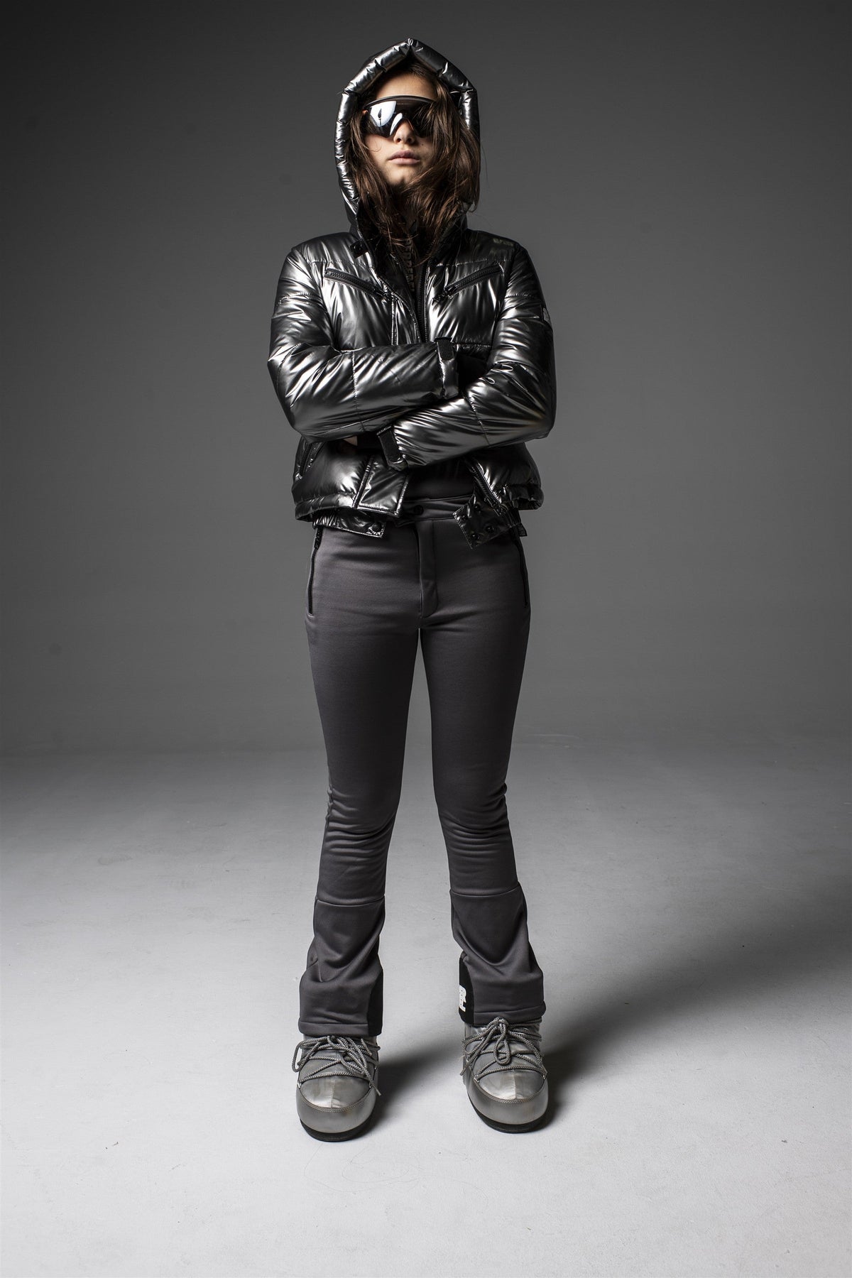 SPICY Metallic Hooded Ski Jacket DarkGrey