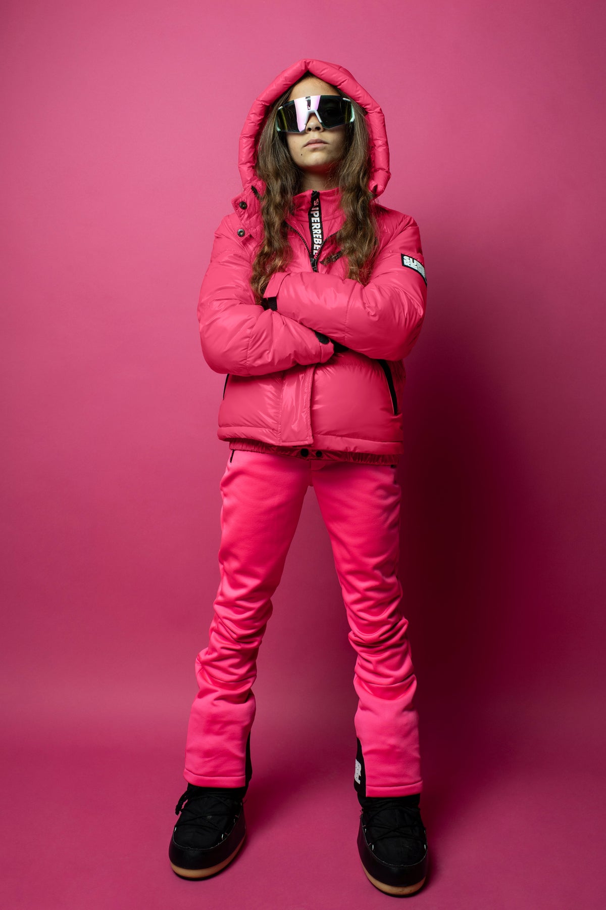 SPICY Shiny Hooded Ski Jacket Fluopink