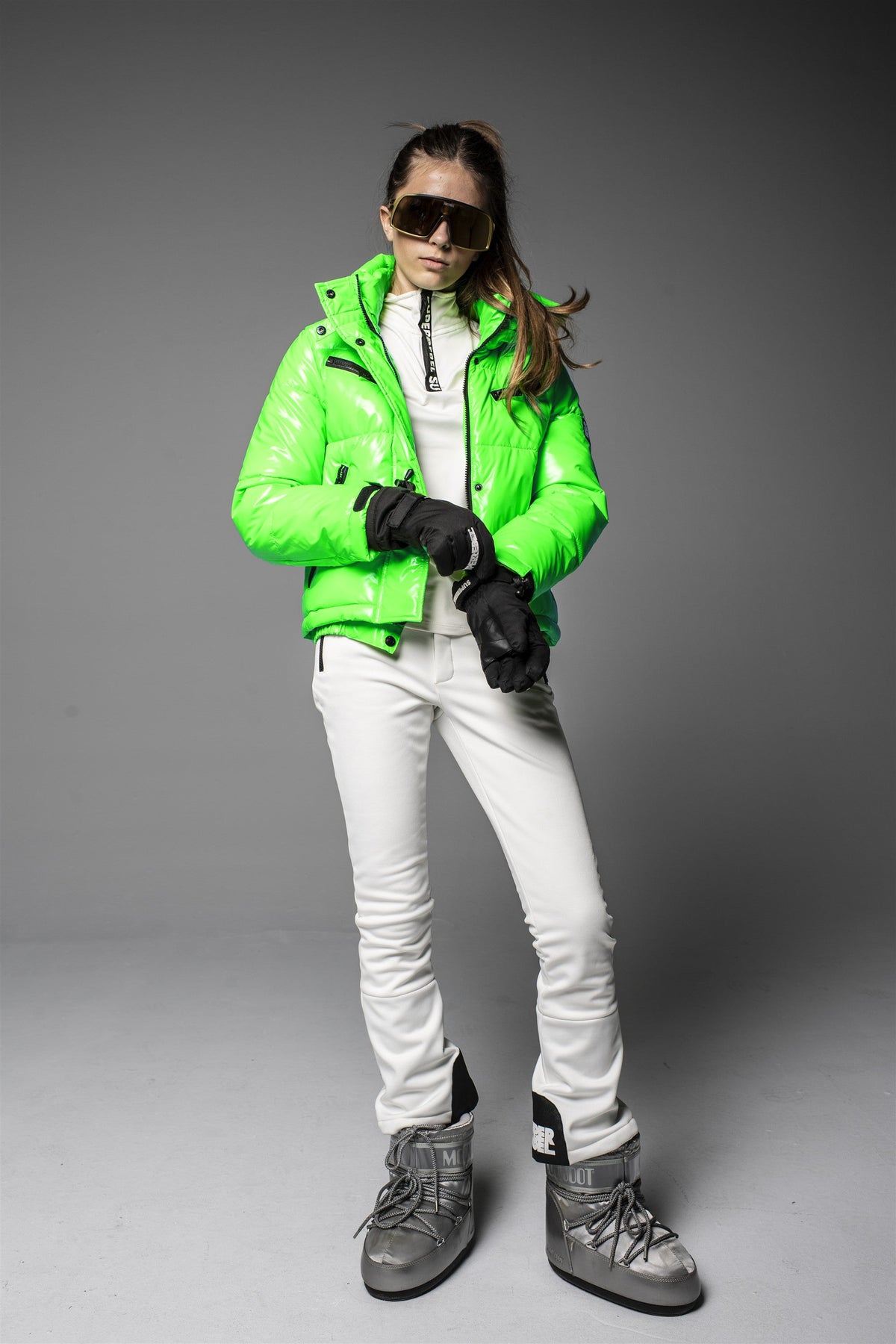 SPICY Metallic Hooded Ski Jacket Fluogreen