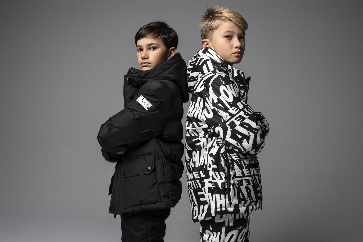 SPACE Printed Hooded Ski Jacket Black&White