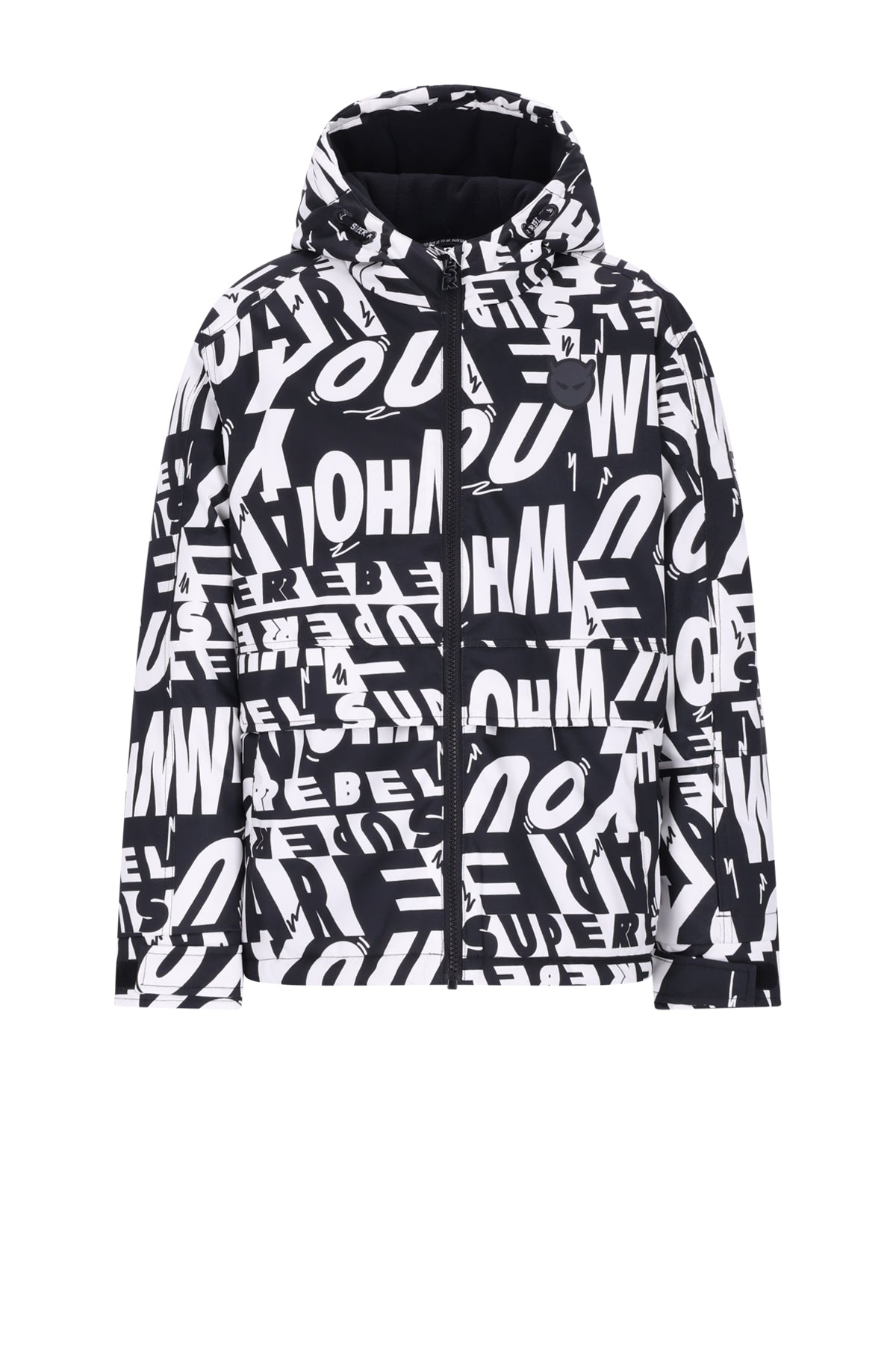 SPACE Printed Hooded Ski Jacket Black&White