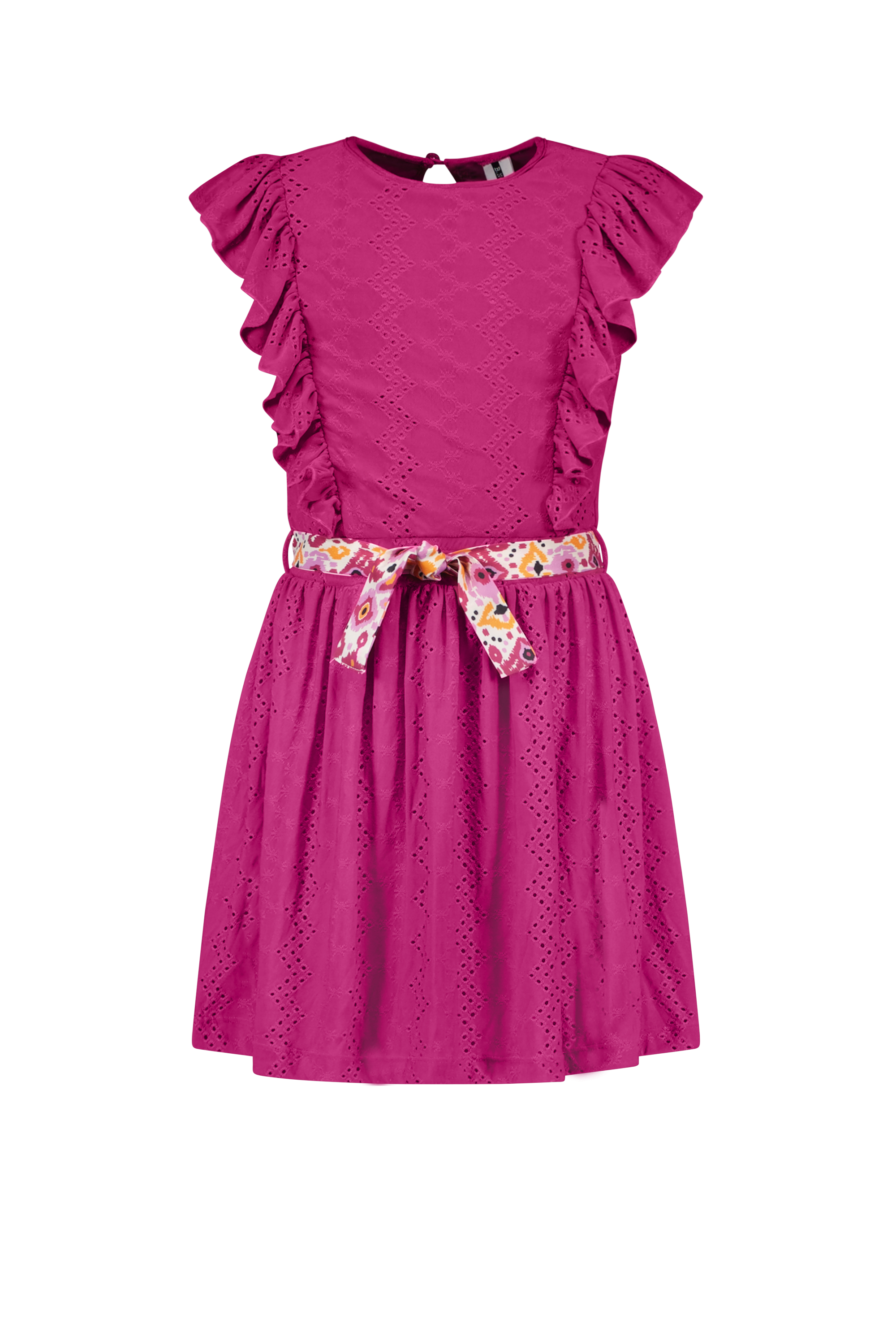 B.Nosy Girls Jersey Embroidery Dress W/ Ruffles + Aop Print
