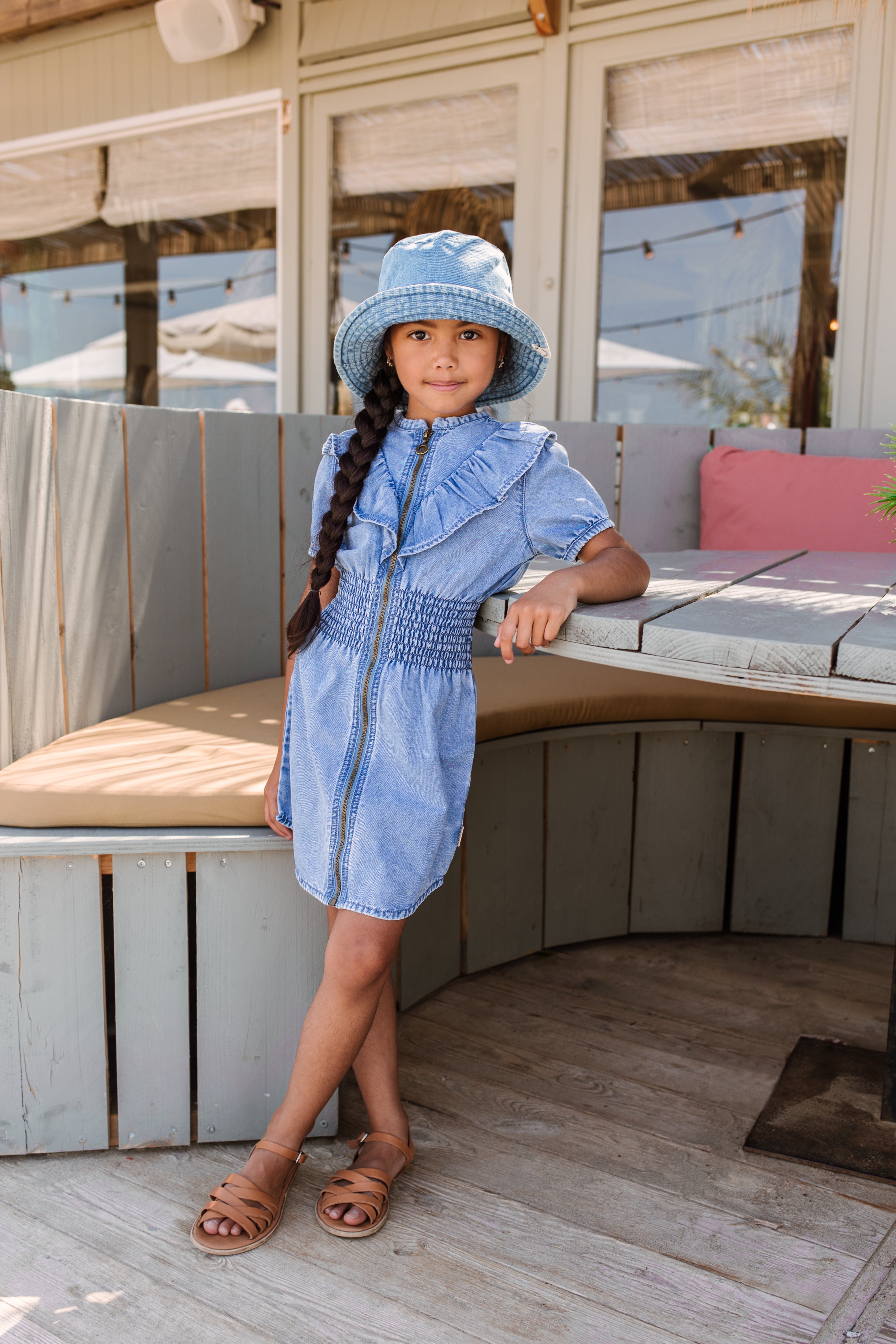 B.Nosy Girls Chambray Dress W/ Zipper And Smocked Wb
