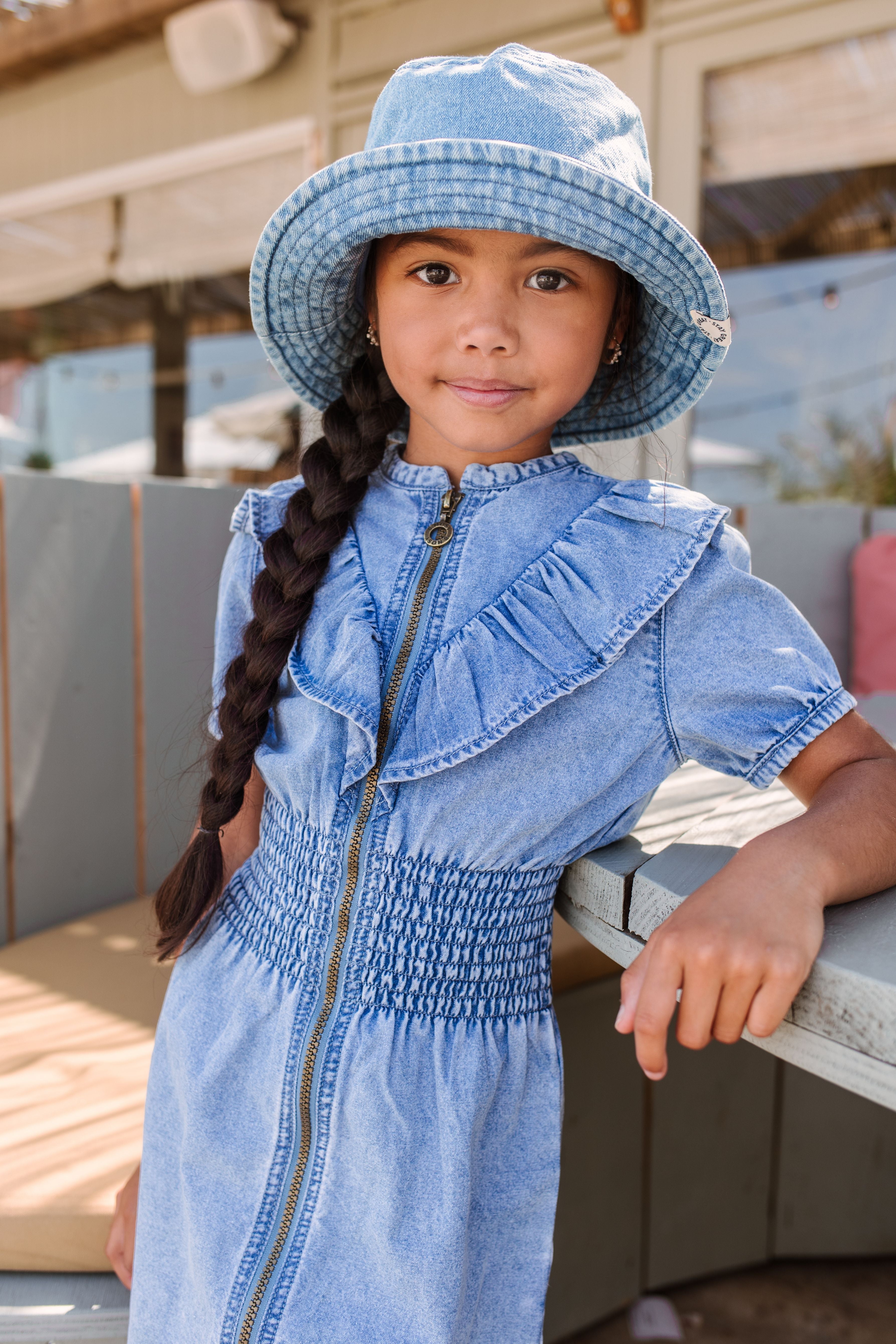 B.Nosy Girls Chambray Dress W/ Zipper And Smocked Wb