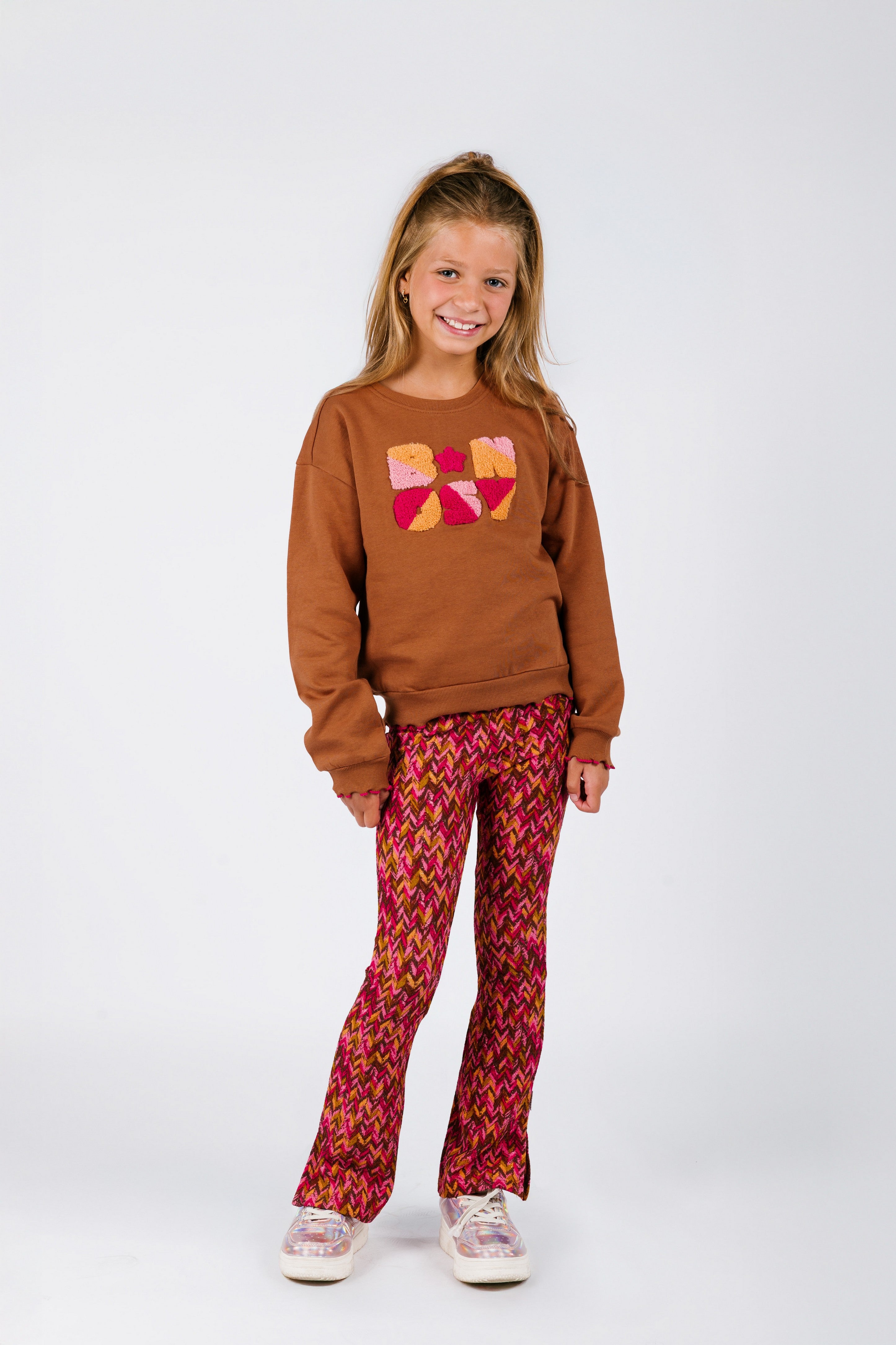 B.Nosy Pepper Flared Broek Zigzag Roze