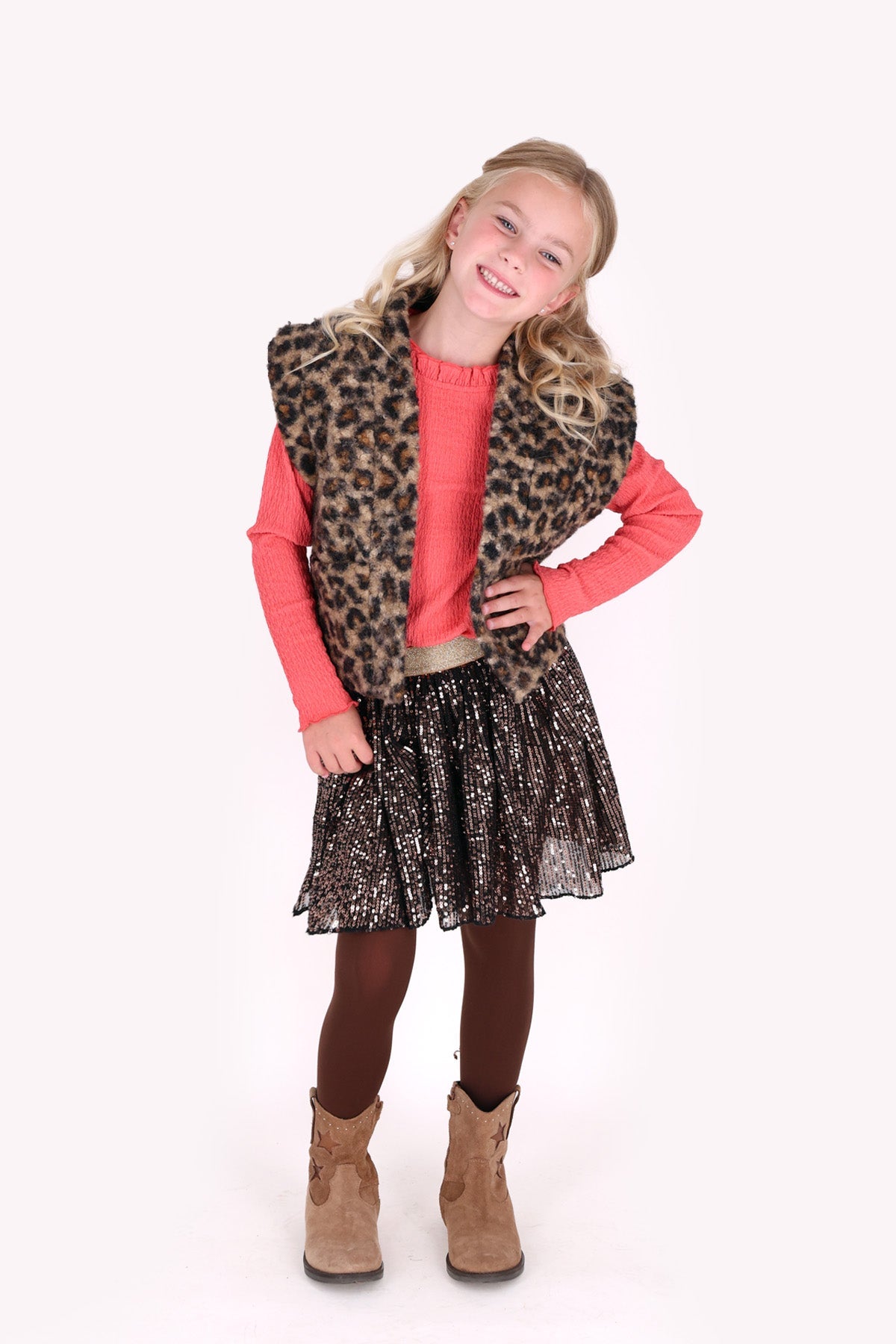 B.Nosy Georgie Teddy Gilet Panterprint Bruin