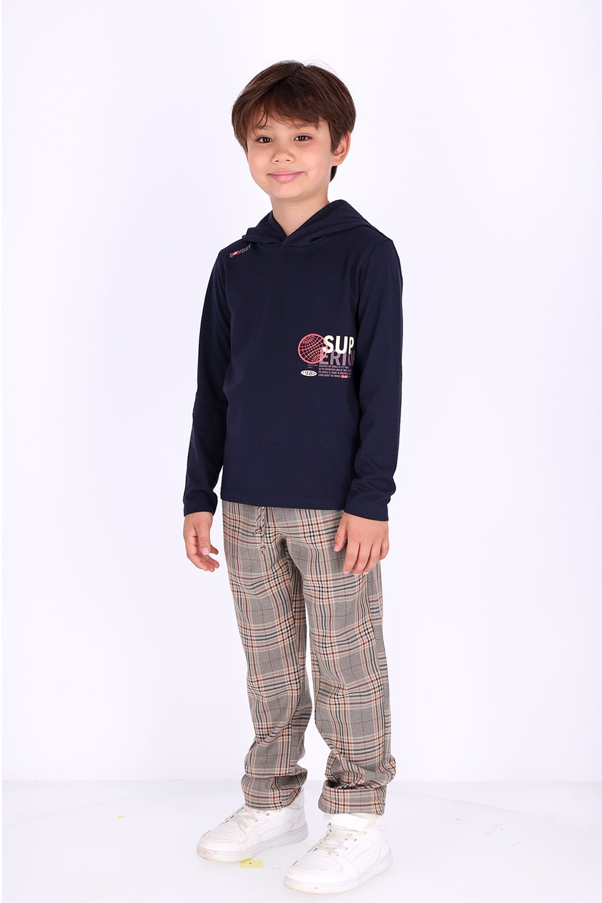 Ted Lange Mouwen Shirt met Capuchon Donkerblauw