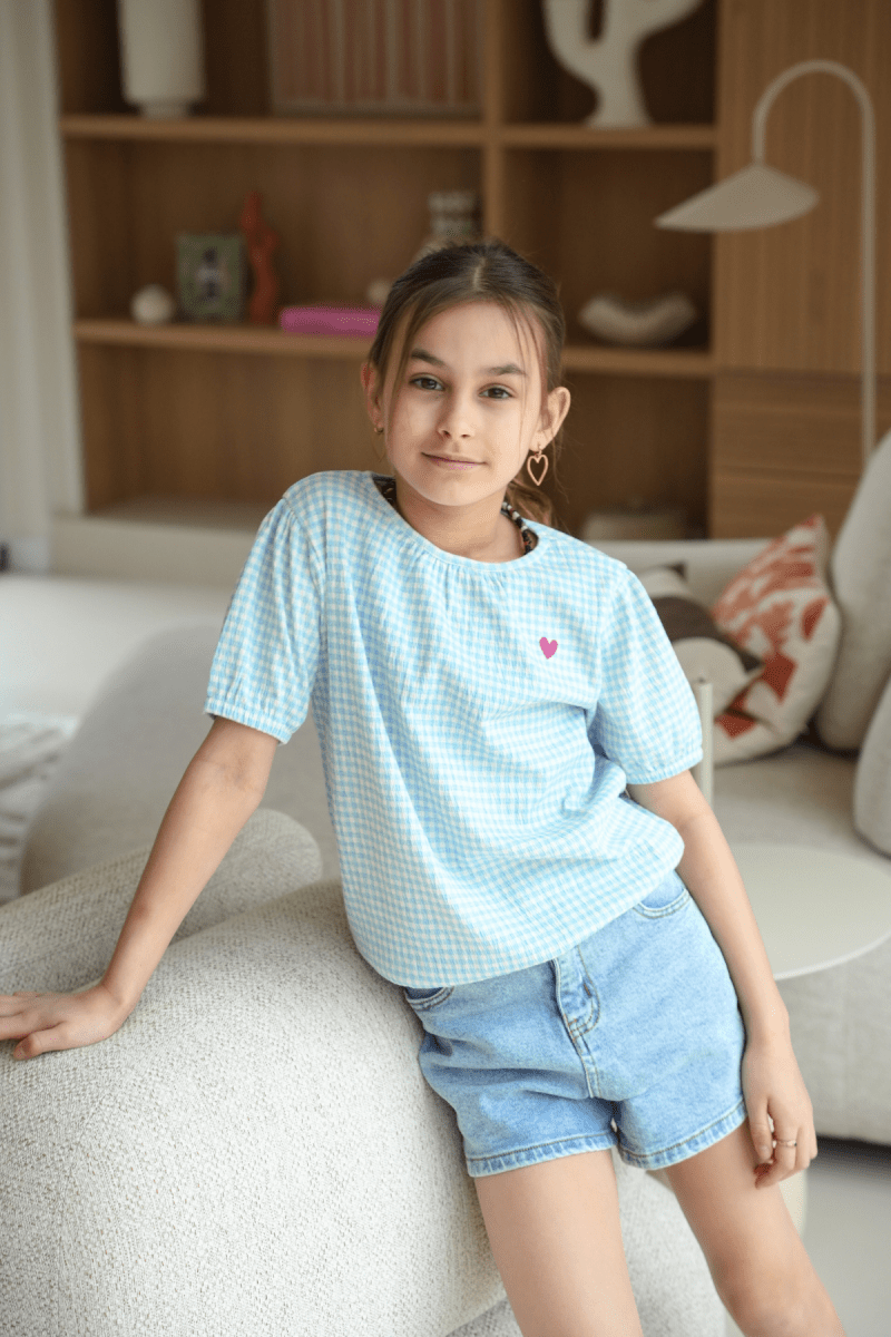 Kiki blouse blauw ruitjes vacances - The New Chapter Store
