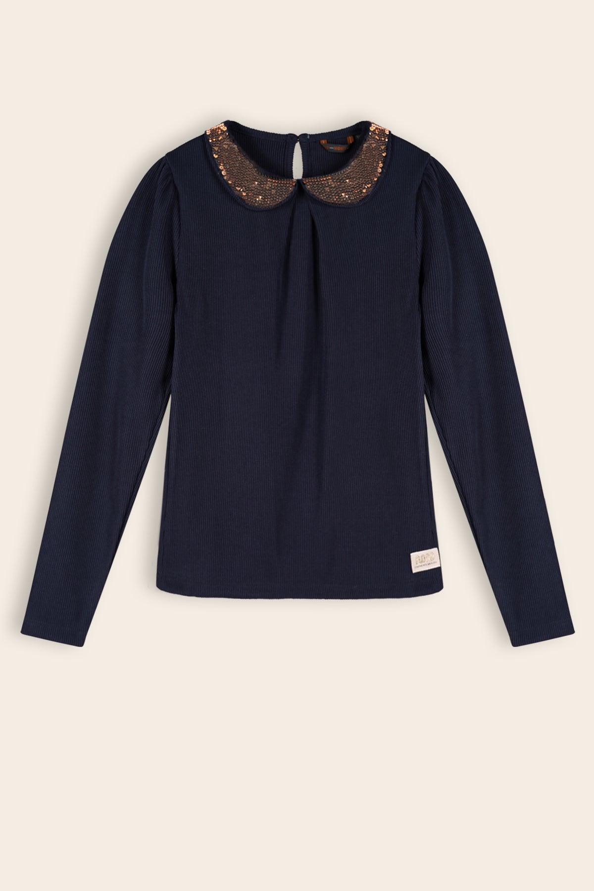 Kim Rib Tshirt met Pailletten Kraag - NoNo Kidswear